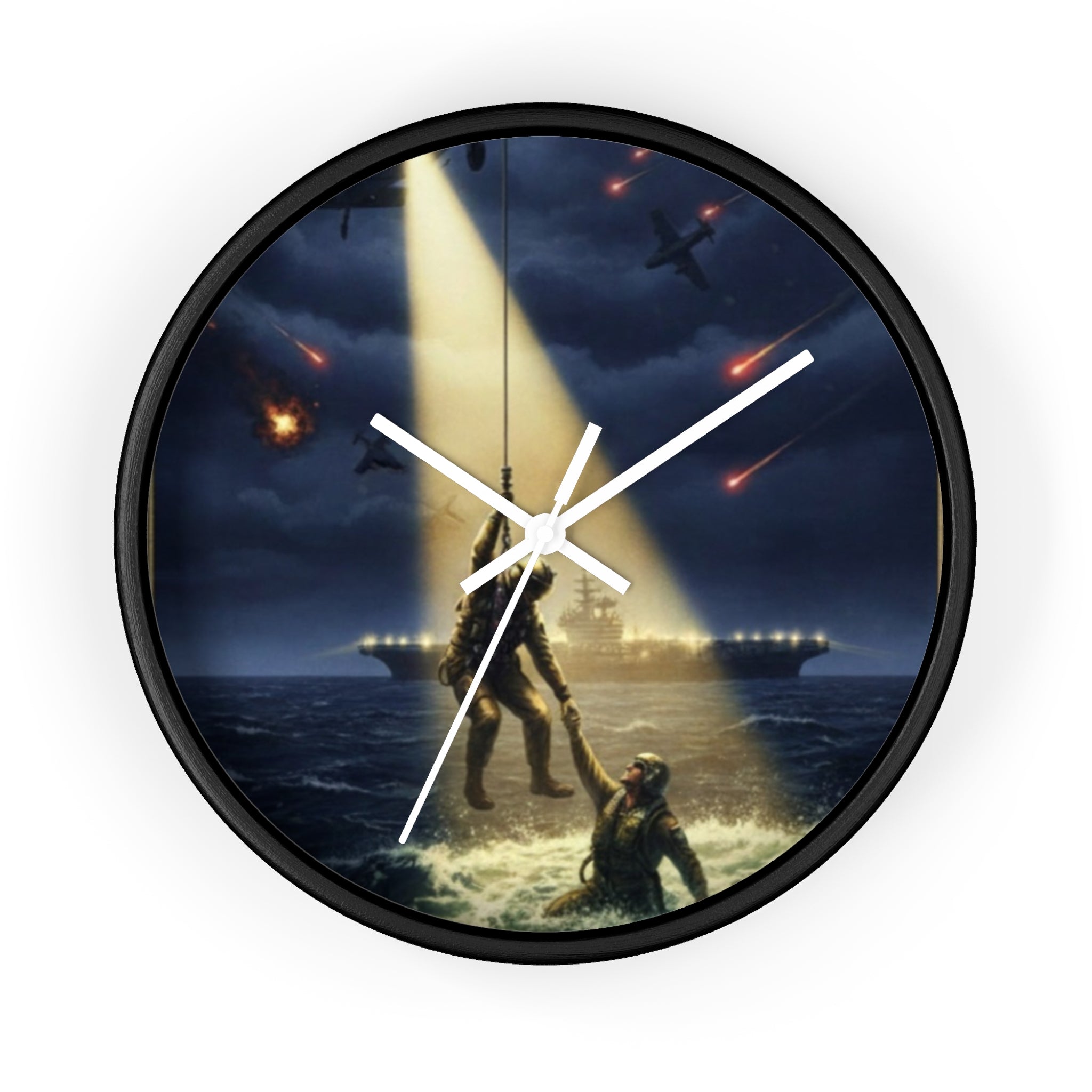 Rescue at Dawn Wall Clock — Military Helicopter Sea Rescue Scene