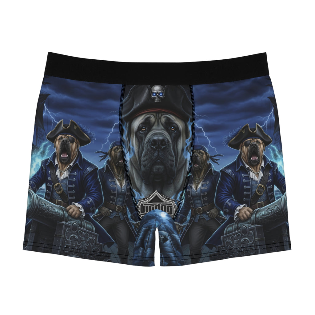 Pirate Mastiff Boxer Briefs — Biker Skull & Kraken All-Over Print
