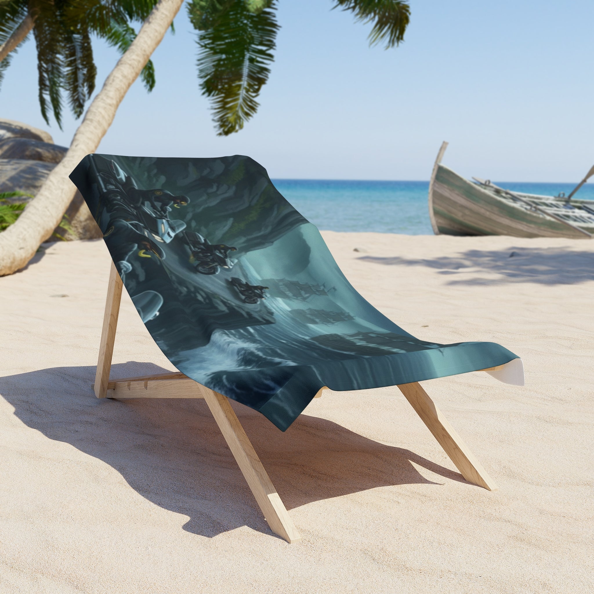 Beach Towel - Pirate Ship Coastal Chase Design