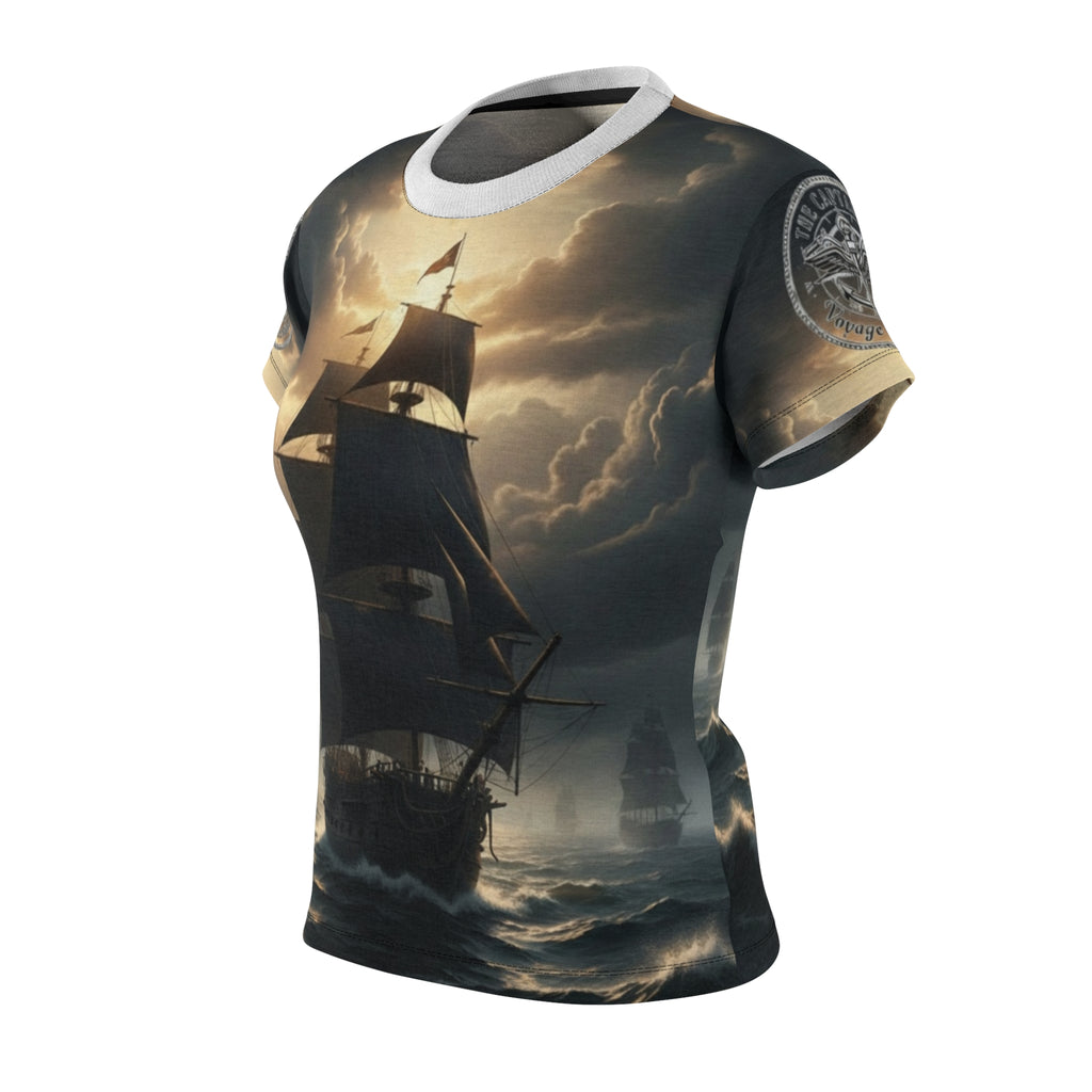 Vintage Sailing Ship Women's Tee — Stormy Ocean All-Over Print