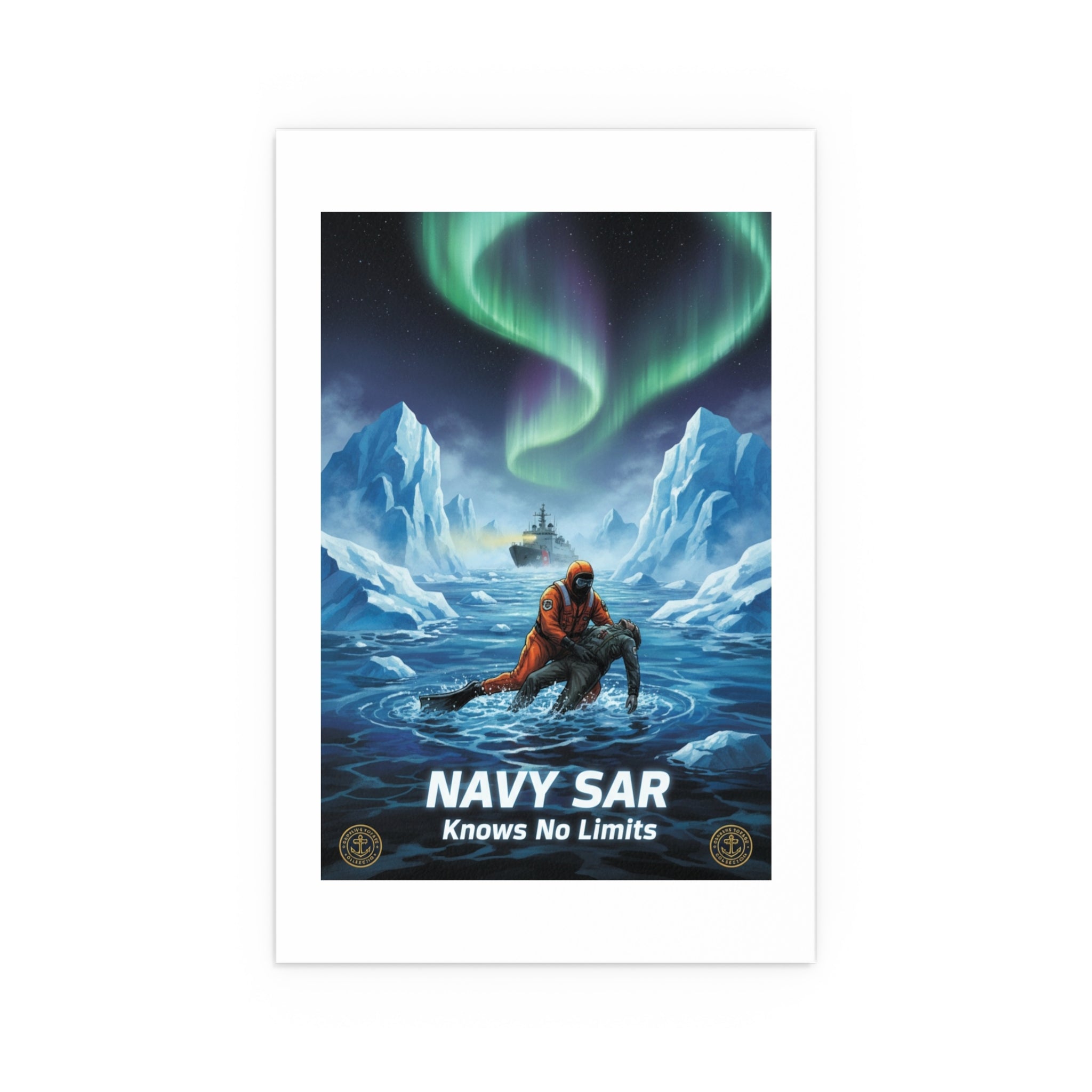 Silk Poster — 'Navy SAR Knows No Limits' Arctic Rescue Wall Art (Indoor/Outdoor)