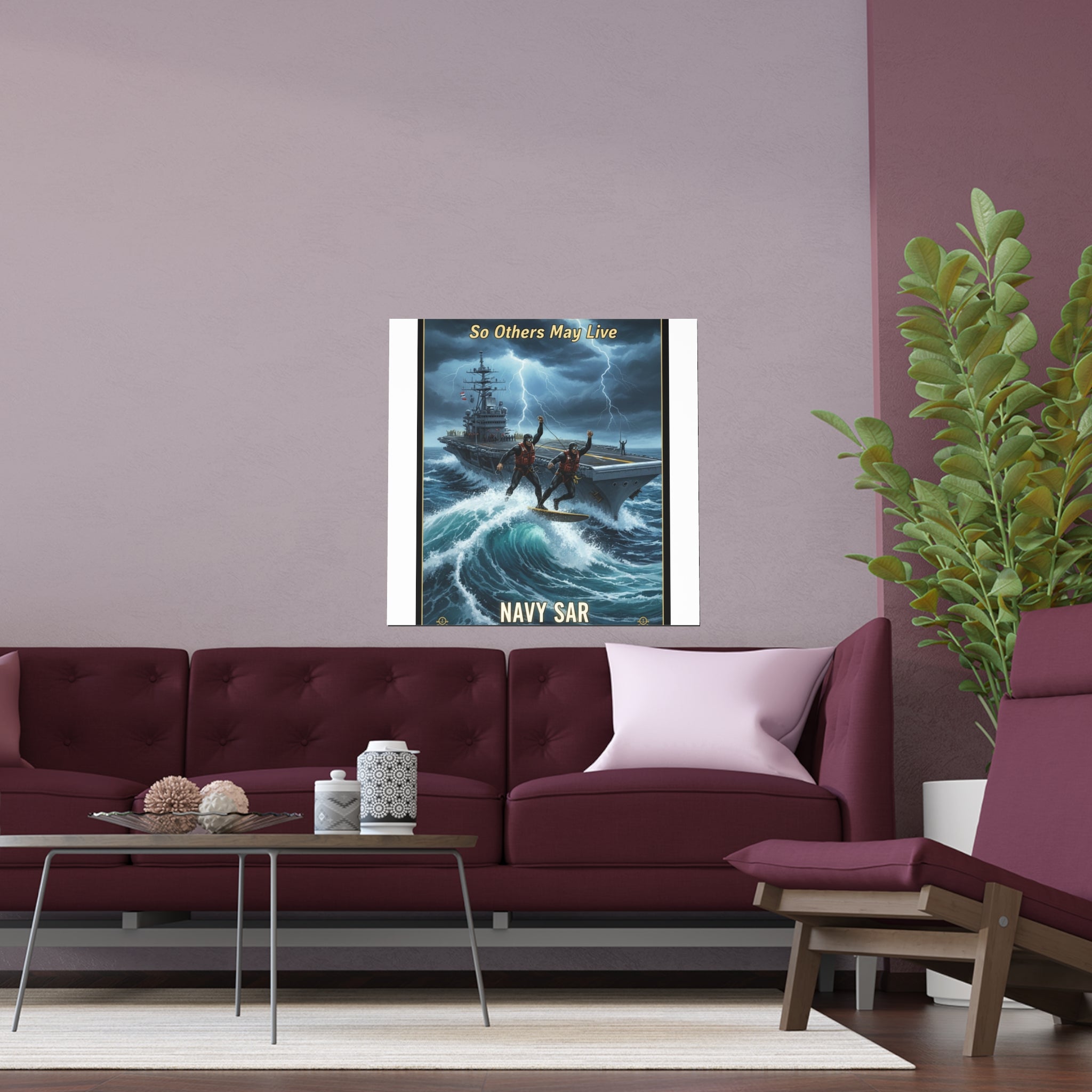 Navy Storm Surfing Silk Poster — Military Aircraft Carrier Art Print (Indoor/Outdoor)