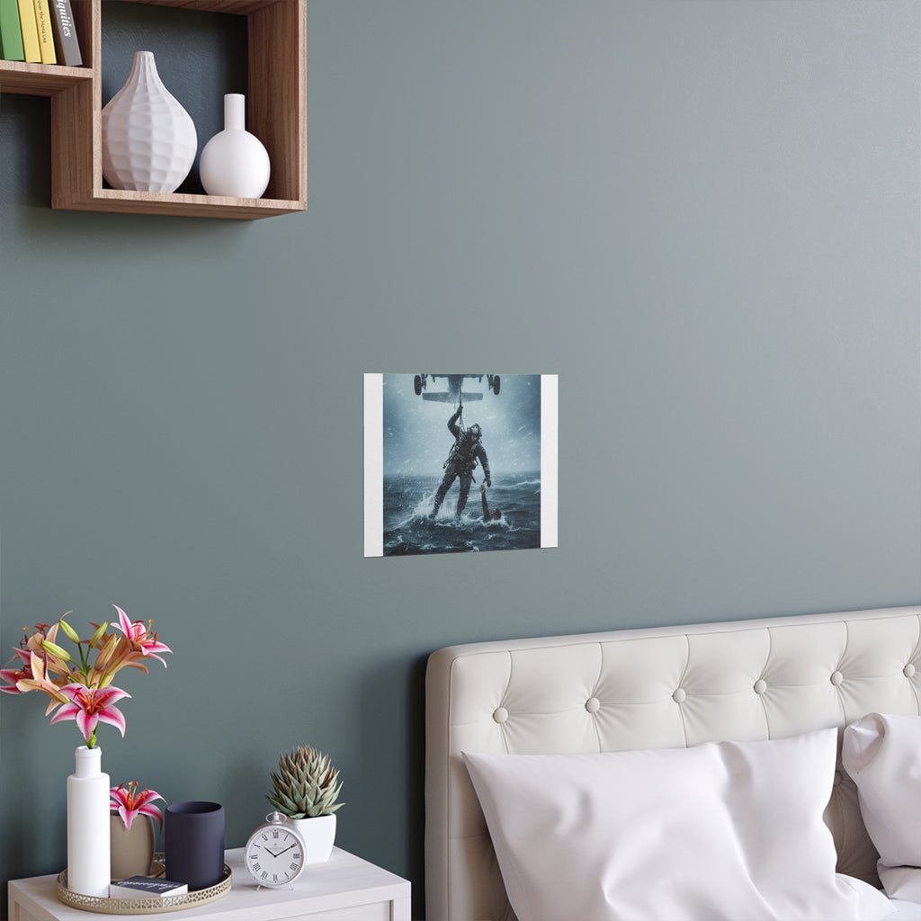 Rescue Diver Silk Poster – Dramatic Sea & Helicopter Wall Art (Indoor/Outdoor)