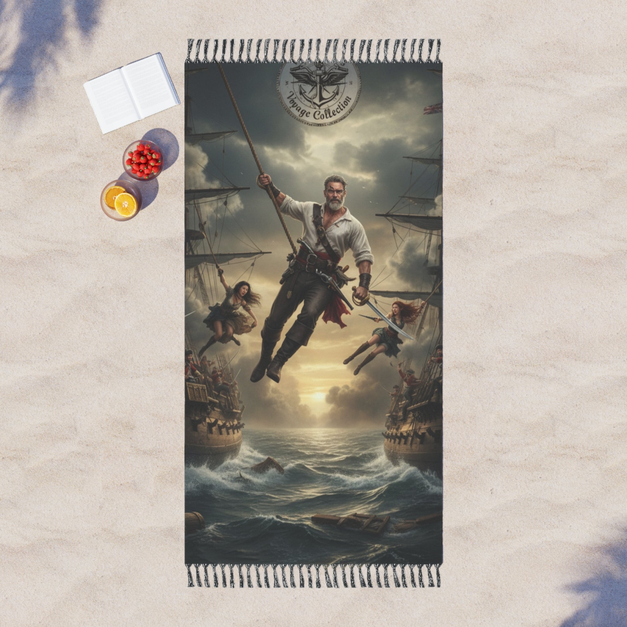Pirate Adventure Beach Towel — Boho Nautical Shipwreck Scene