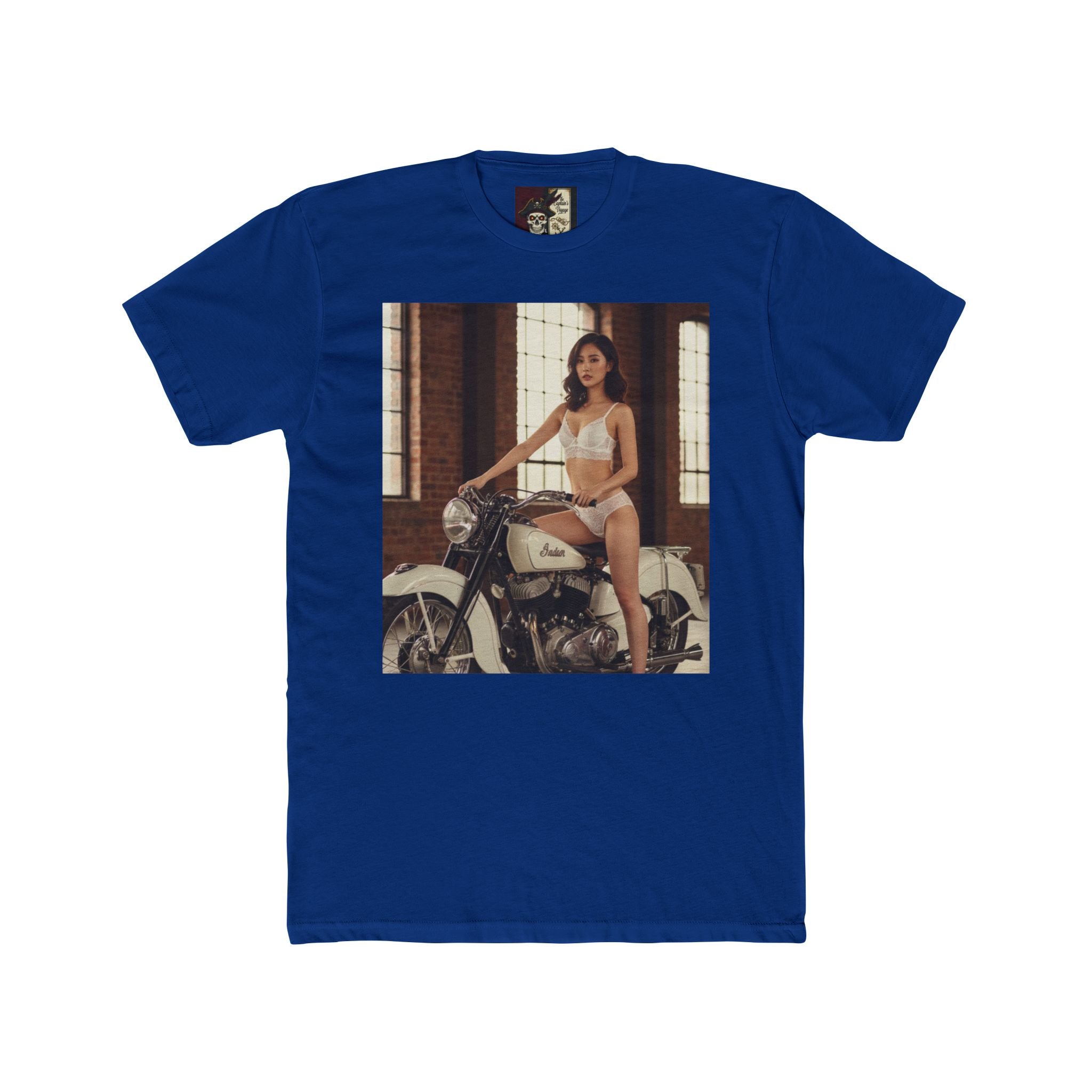 Vintage Motorcycle Pinup Tee — Retro Biker Photo Crewneck