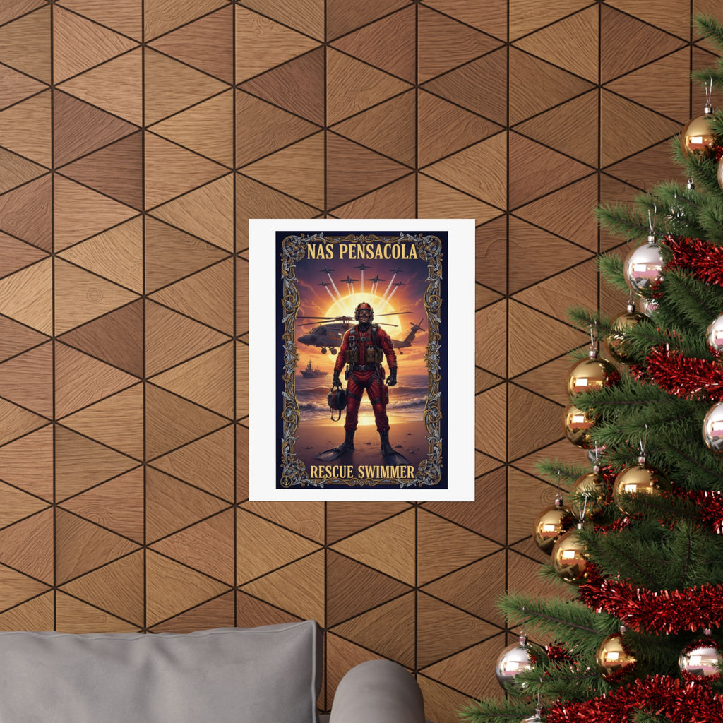 NAS Pensacola Rescue Swimmer Matte Poster — Military Search & Rescue Wall Art