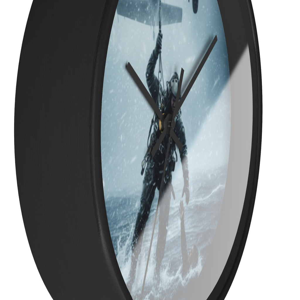 Rescue at Sea Wall Clock — Military Helicopter Lifesaver Marine Rescue Clock