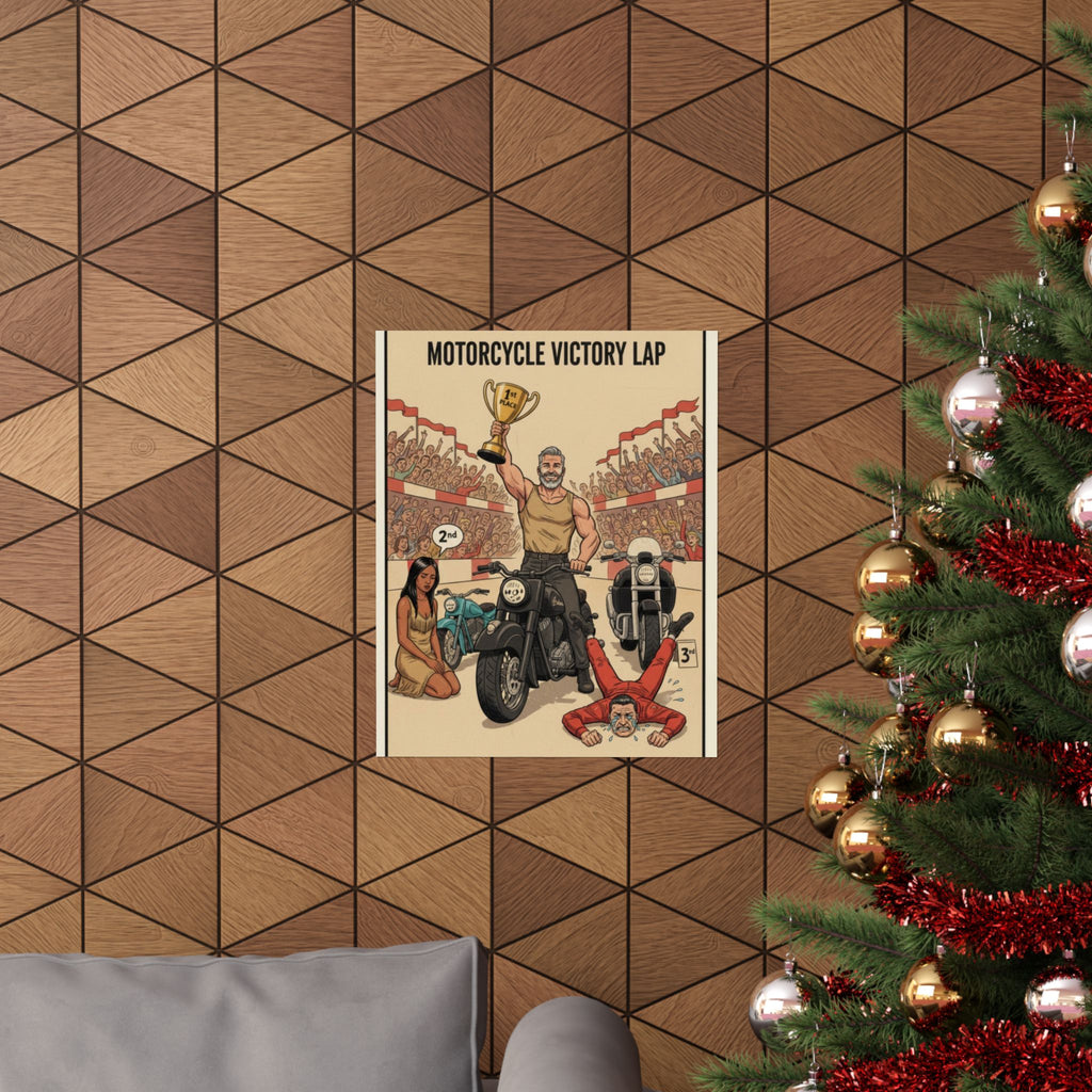 Motorcycle Victory Lap Poster — Retro Biker Triumph Matte Vertical Art
