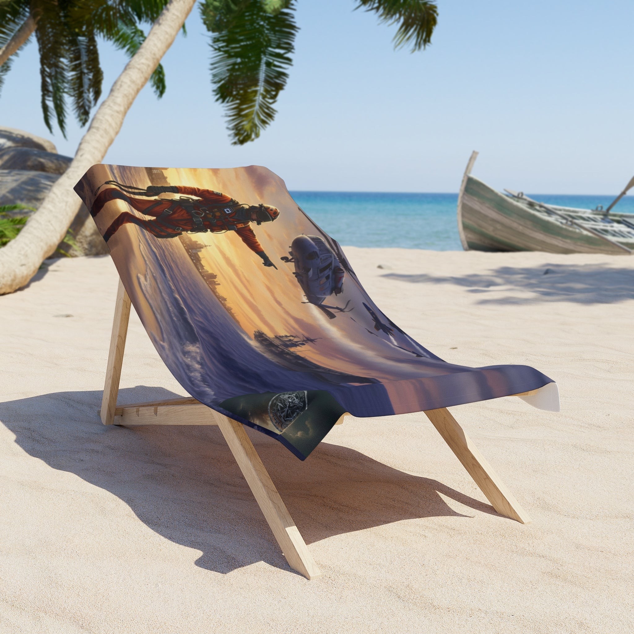 Beach Towel — Naval Aviator Sunset Rescue Design