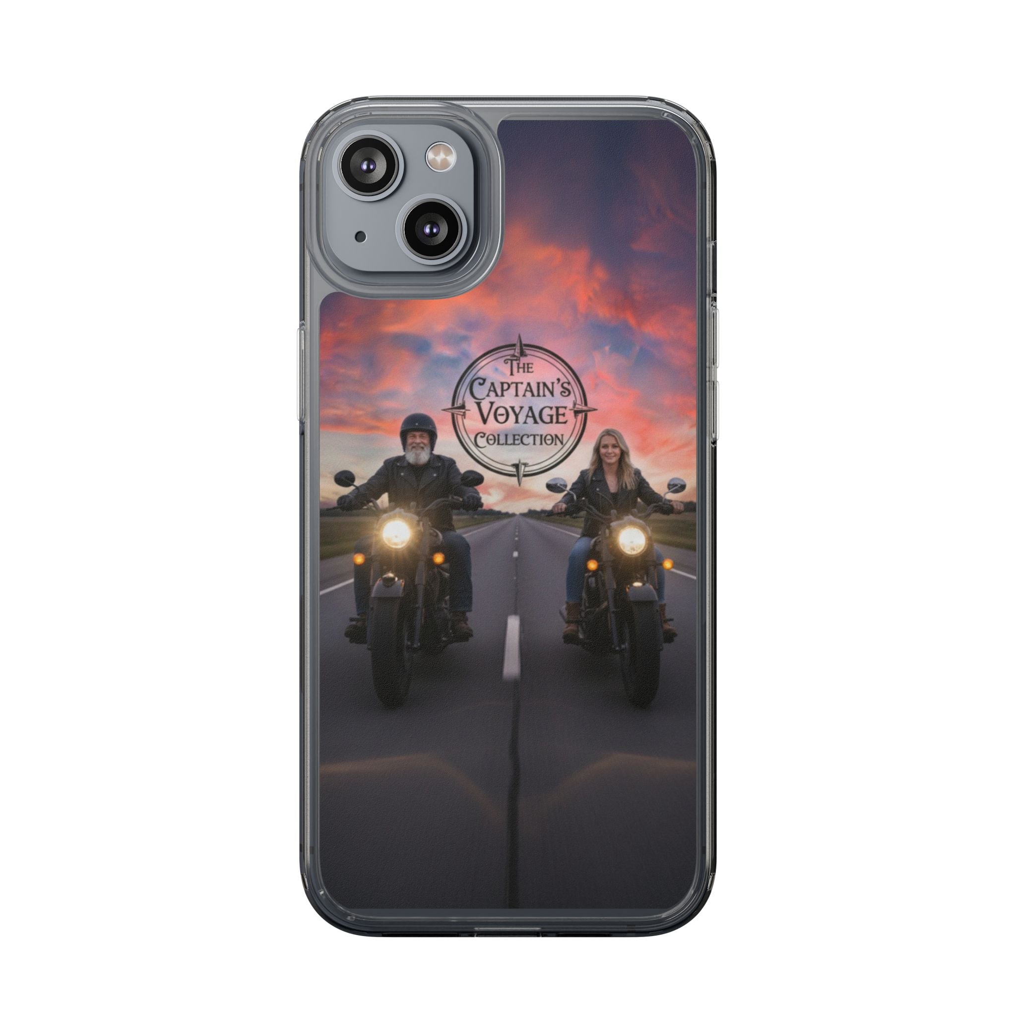 Clear Phone Case — 'The Captain's Voyage Collection' Motorcycle Sunset Design