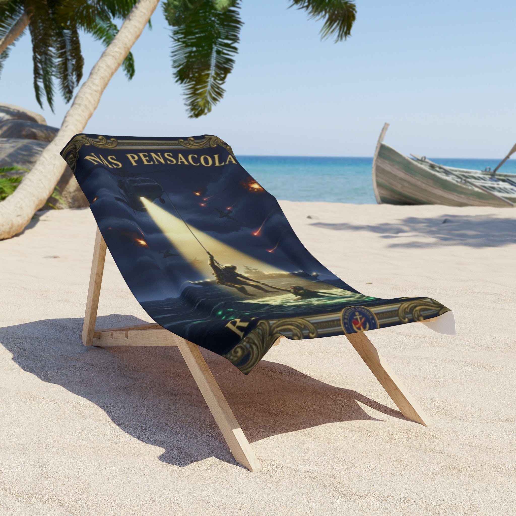 NAS Pensacola Rescue Swimmer Beach Towel — Nautical Military Life-Saver Design