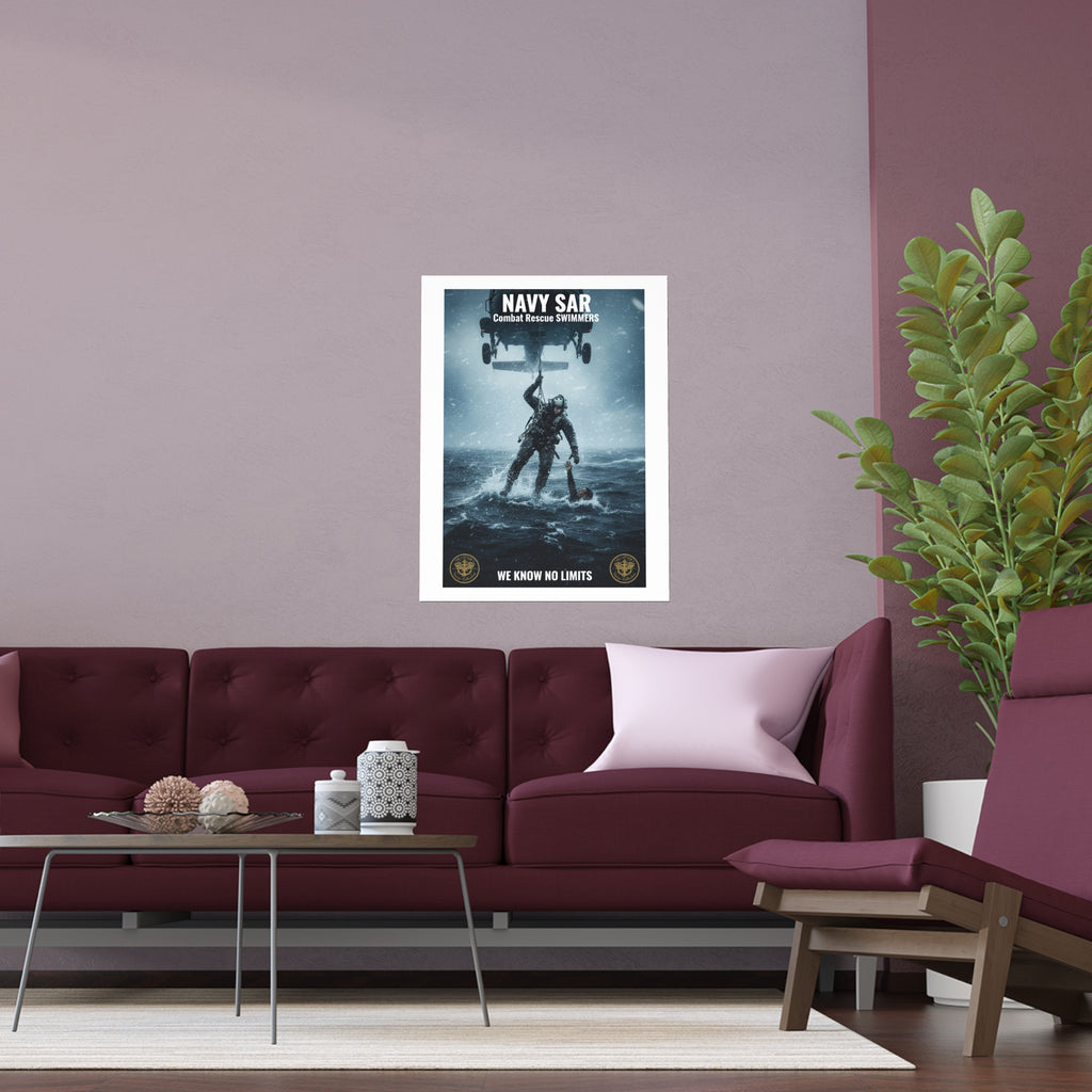 Rescue Diver Silk Poster – Dramatic Sea & Helicopter Wall Art (Indoor/Outdoor)