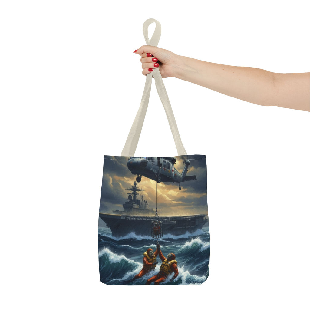 Rescue Squadron Tote Bag – Military Helicopter & Ship Search and Rescue Artwork