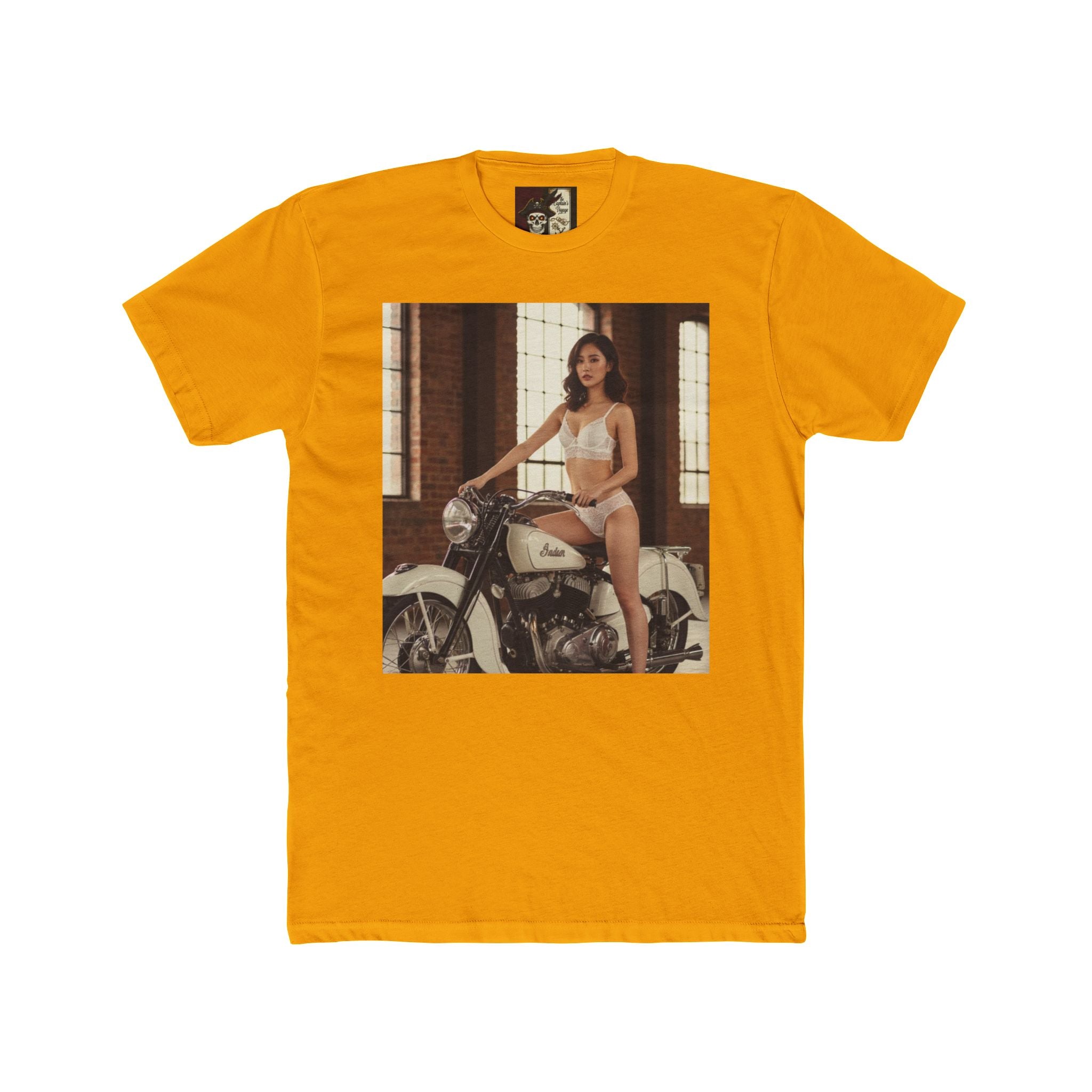 Vintage Motorcycle Pinup Tee — Retro Biker Photo Crewneck