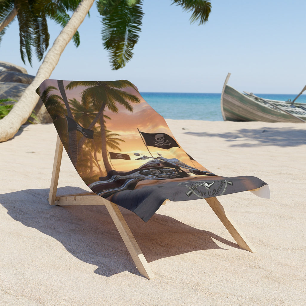 Pirate Motorcycle Beach Towel — Sunset Palm Coast Biker Design