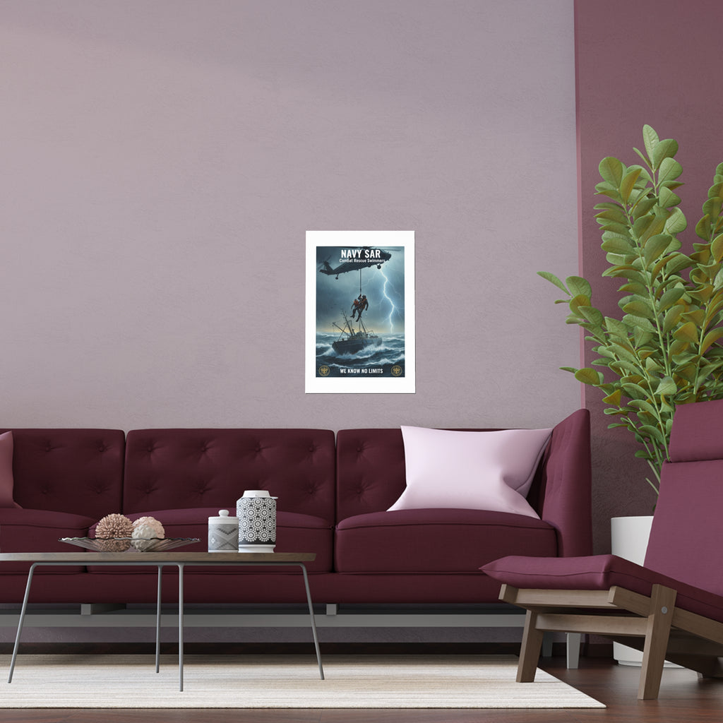 Rescue at Sea Silk Poster — Storm Helicopter Lifesaver Wall Art (Indoor/Outdoor)