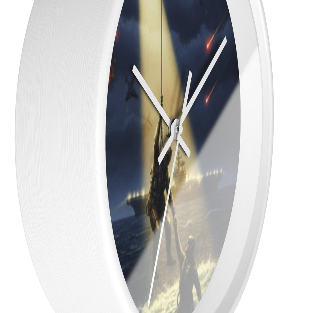 Rescue at Dawn Wall Clock — Military Helicopter Sea Rescue Scene
