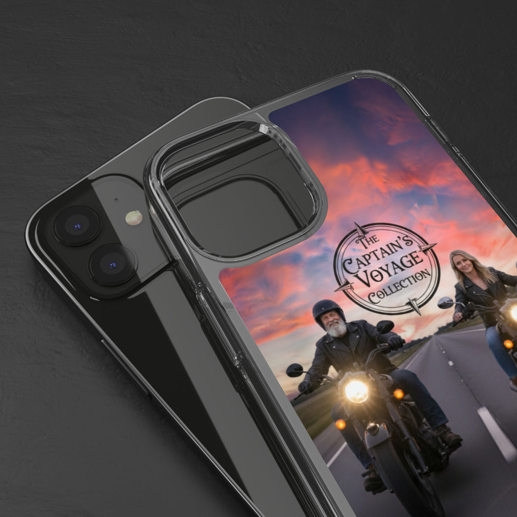 Clear Phone Case — 'The Captain's Voyage Collection' Motorcycle Sunset Design