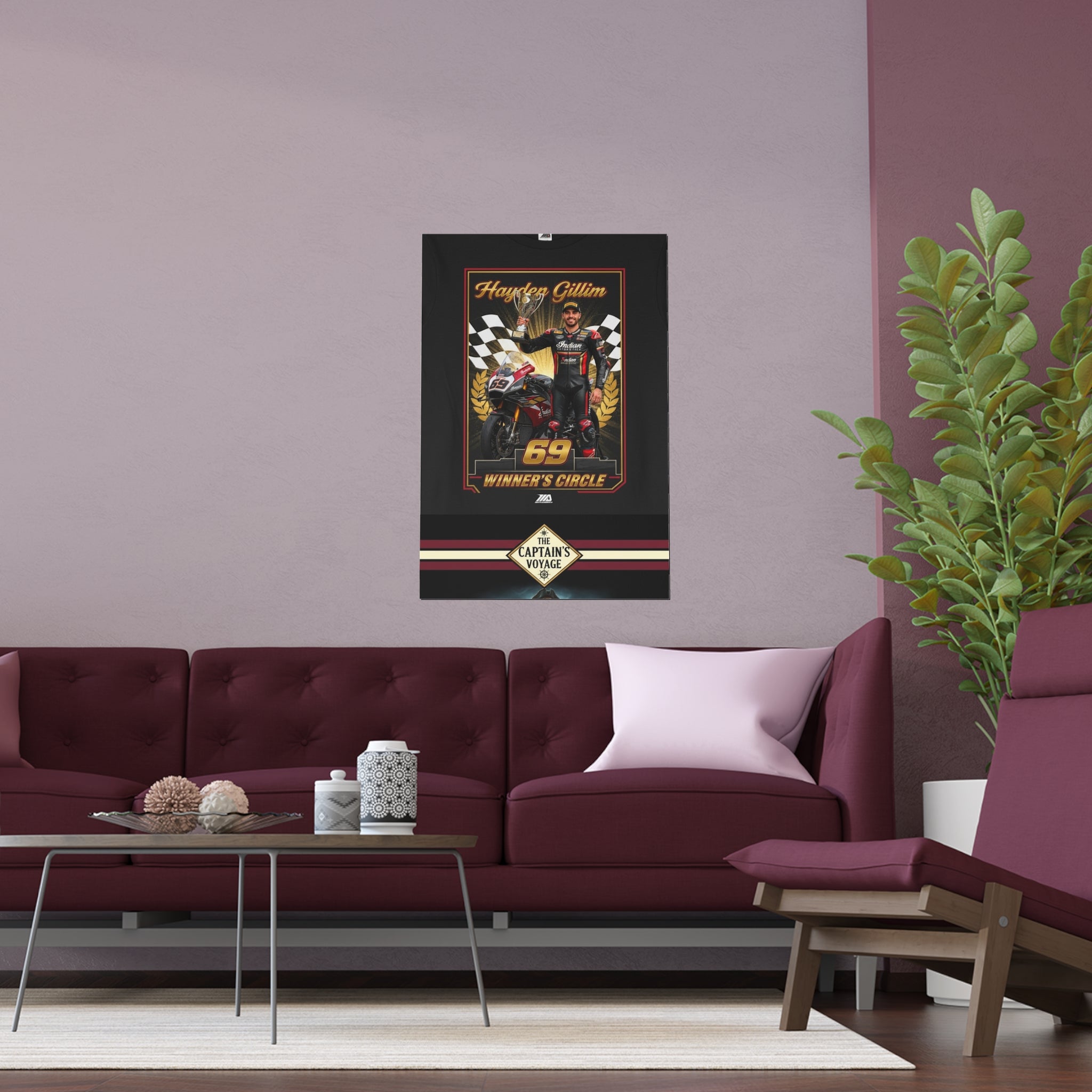 Racing Champion Silk Poster — “Winner’s Circle 69” Motorcycle Wall Art (Indoor/Outdoor)