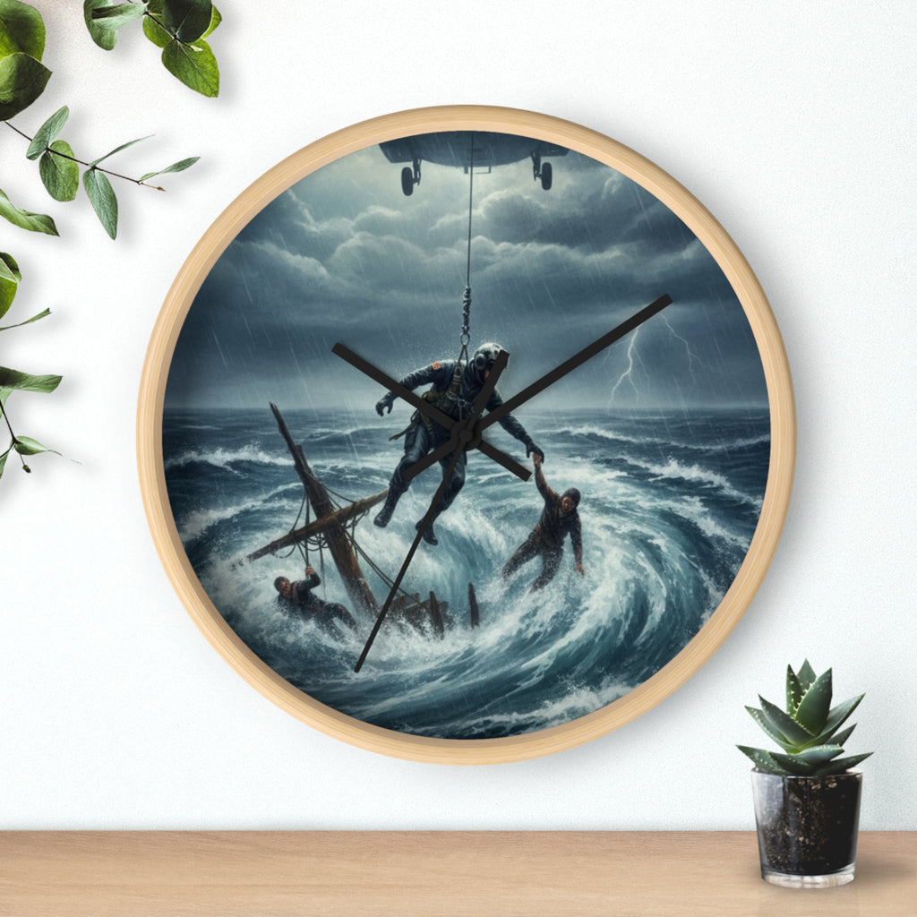 Wall Clock - Dramatic Rescue at Sea Nautical Storm Art Clock