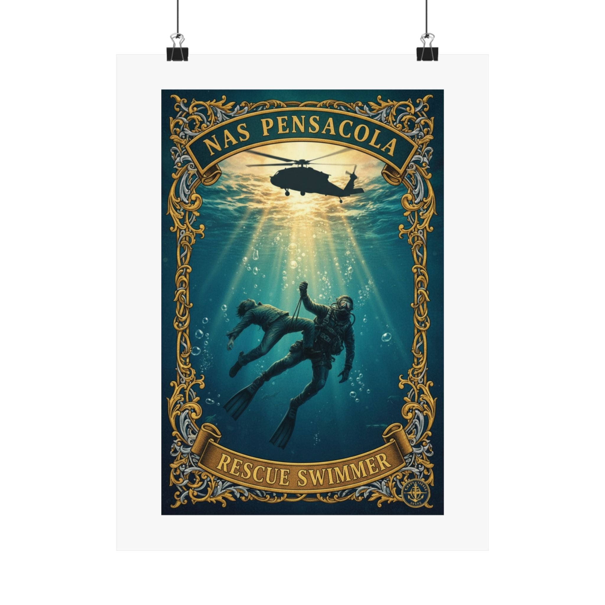 NAS Pensacola Rescue Swimmer Matte Vertical Poster — Military Diver Wall Art