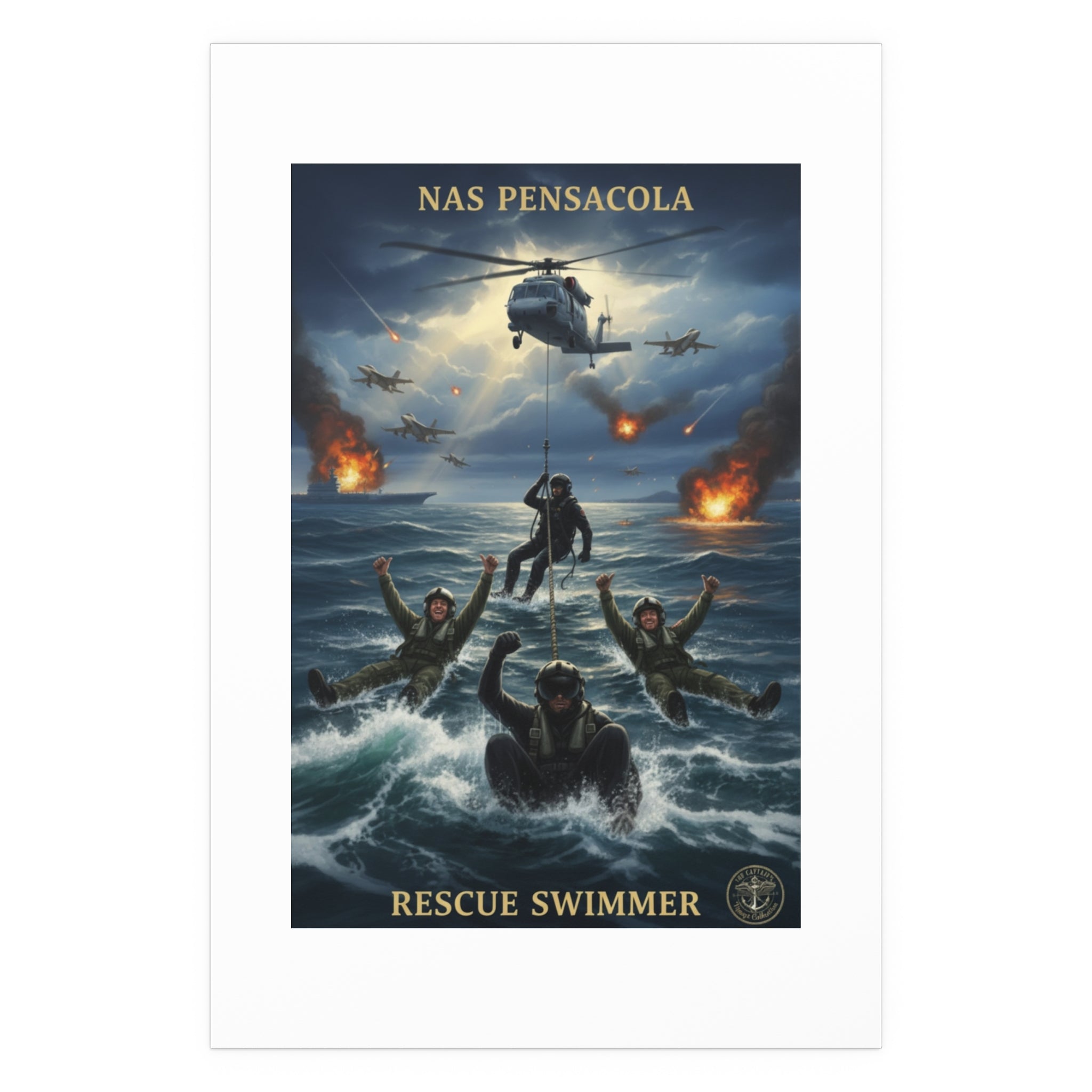 Rescue Swimmer Silk Poster — NAS Pensacola Military Aviation Art (Indoor/Outdoor)