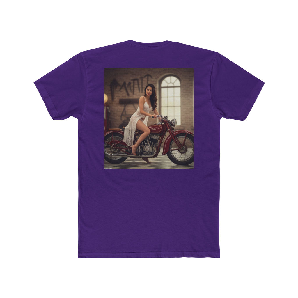 Vintage Motorcycle Pinup Tee — Retro Biker Photo Crewneck