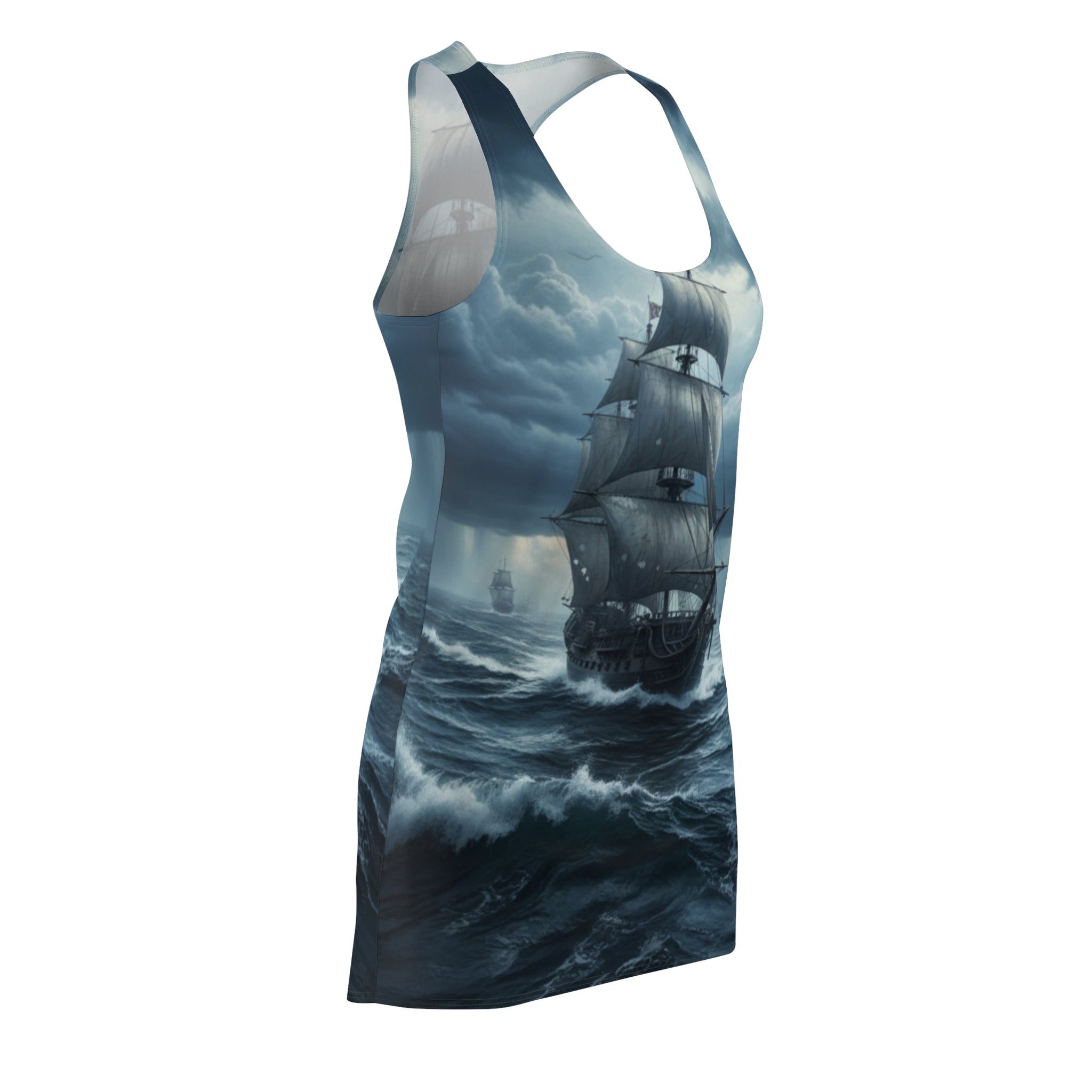 Sailboat Storm Racerback Dress — Dark Ocean Ship Print AOP