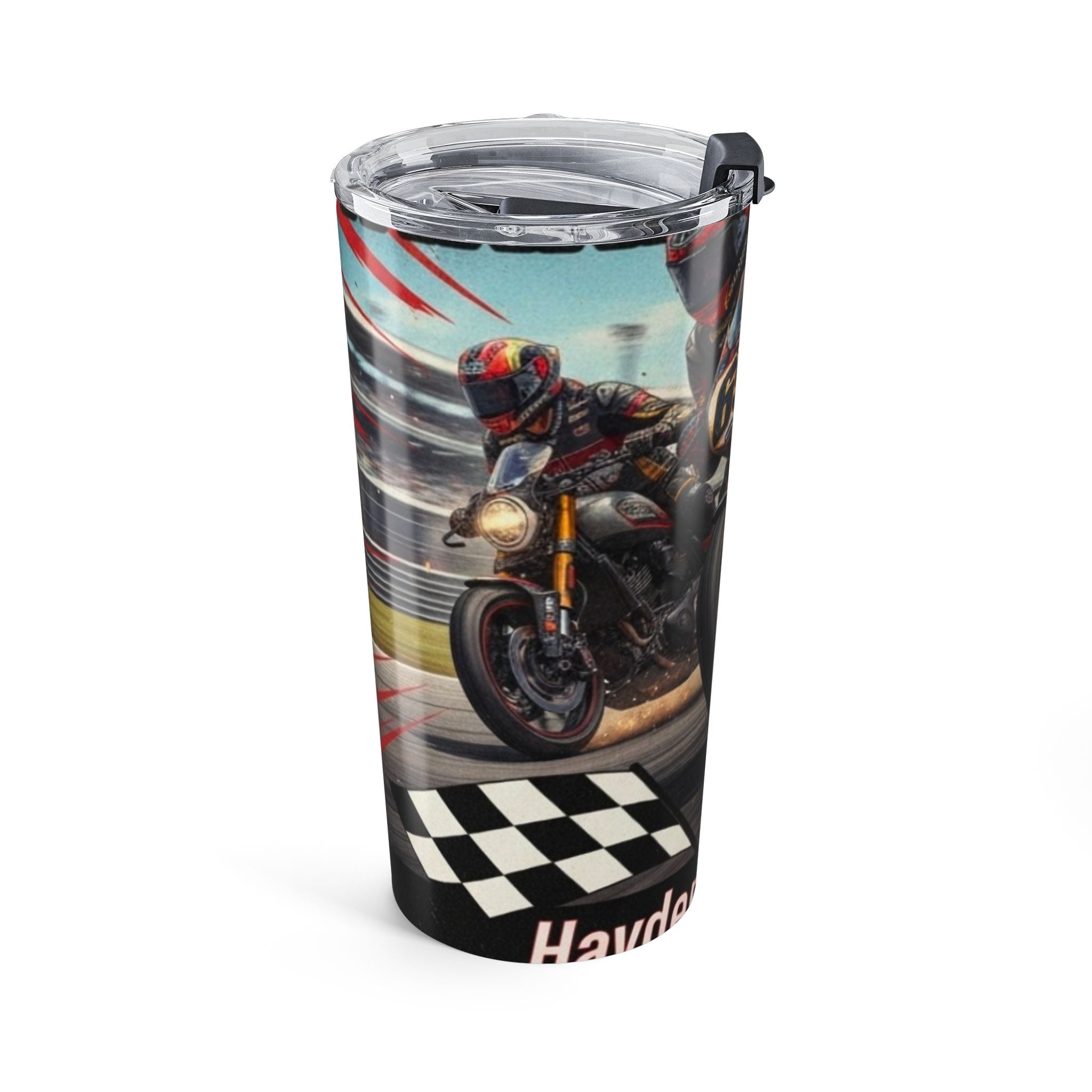 Motorcycle Racing 20oz Tumbler — Custom Rider Name Travel Cup