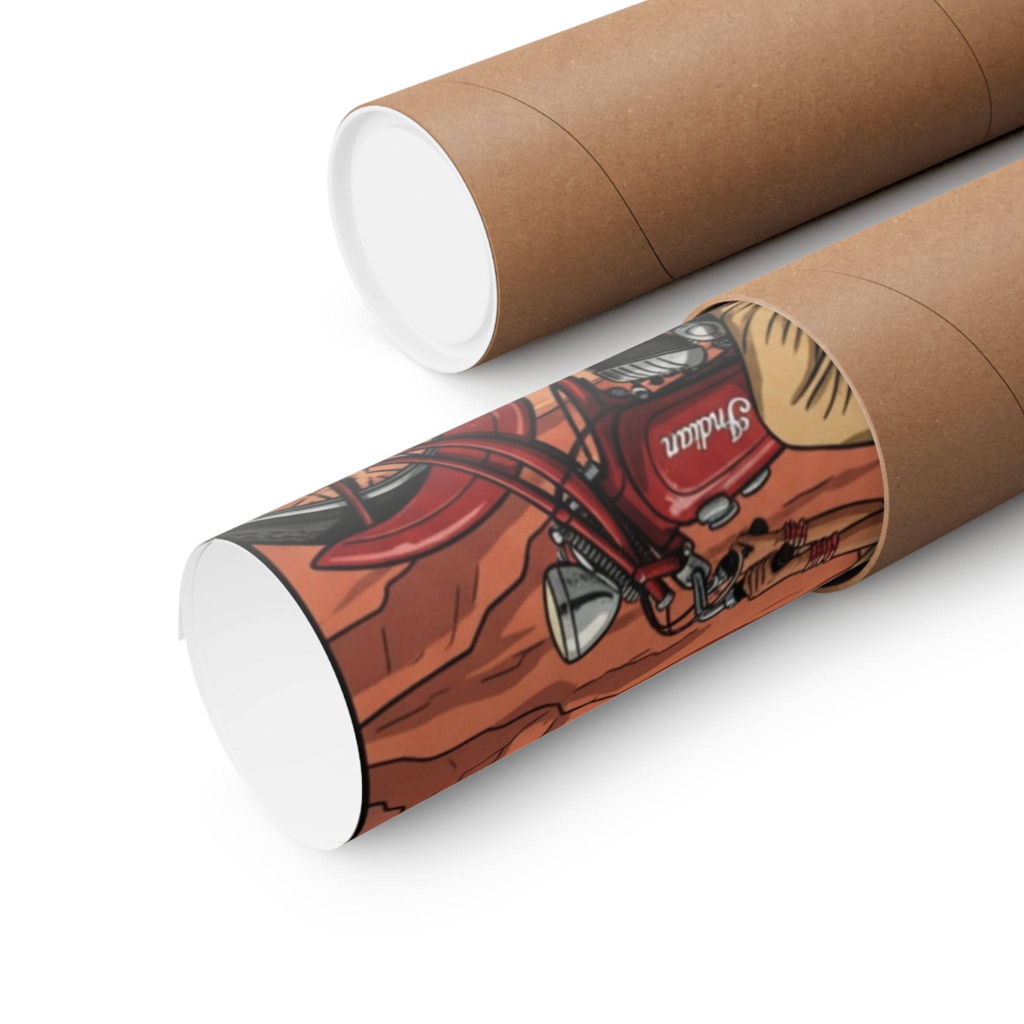 Motorcycle Vintage Poster — Native Woman on Red Indian Bike Matte Vertical Art Print
