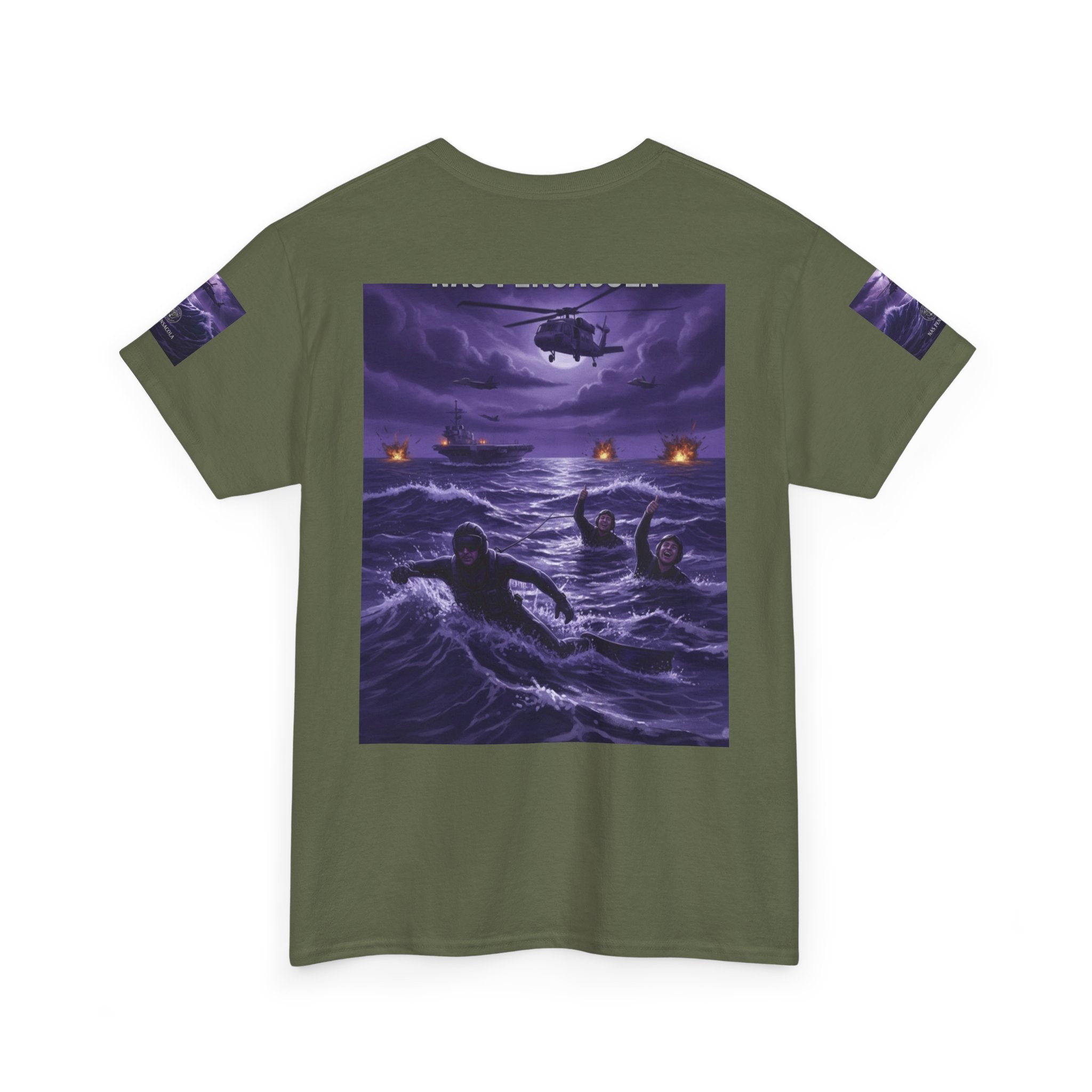 Rescue Night Tee — Purple Helicopter Sea Rescue Graphic T-Shirt