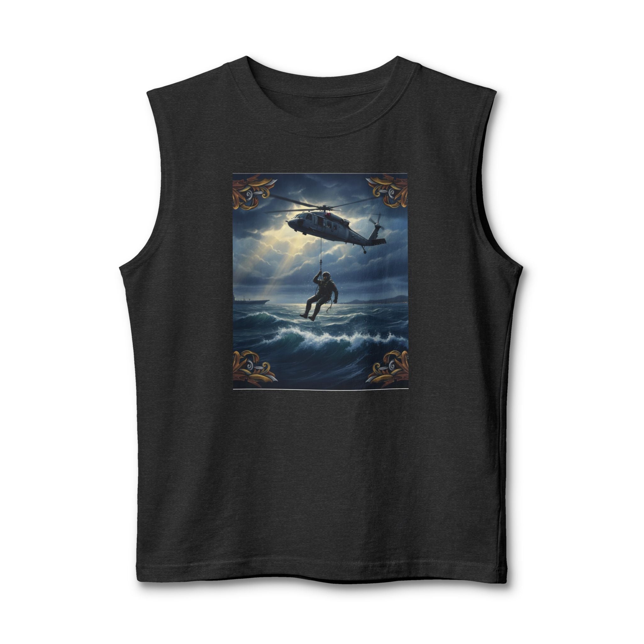 Navy Rescue Helicopter Muscle Tank — '2nd Option: FAFO' Military Search & Rescue Shirt