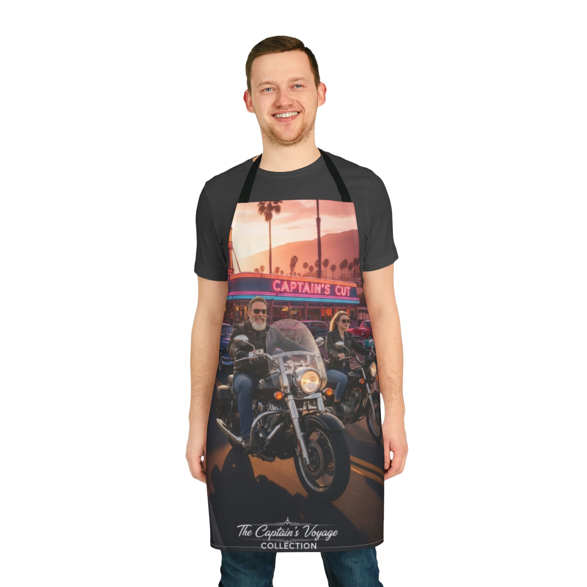 Biker Sunset Apron — Vintage Motorcycle Diner Print