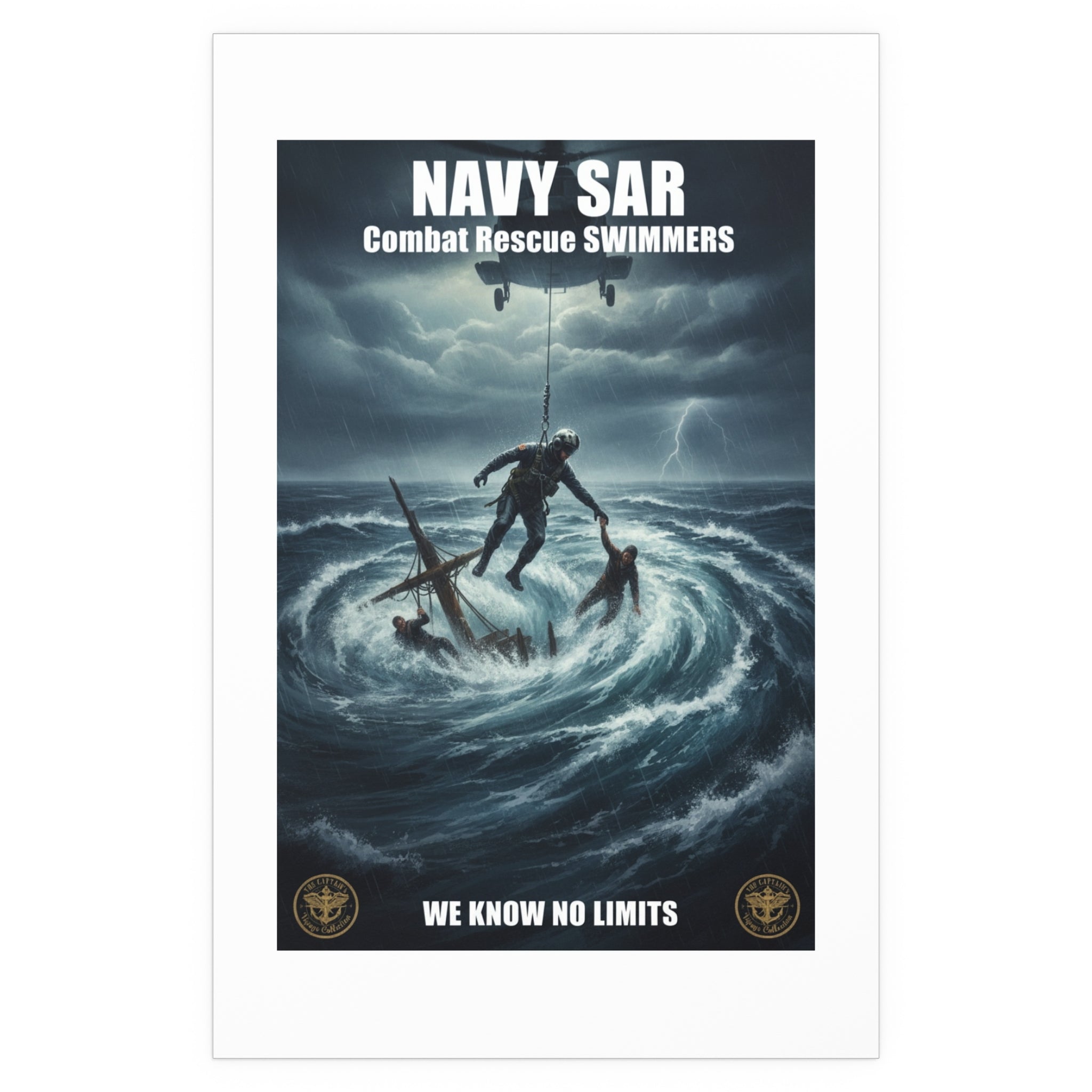 Stormy Sea Silk Poster — Dramatic Sailor Rescue Wall Art (Indoor/Outdoor)
