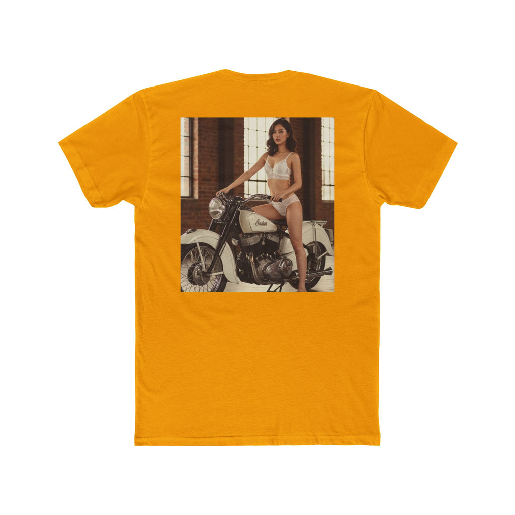 Vintage Motorcycle Pinup Tee — Retro Biker Photo Graphic T-Shirt