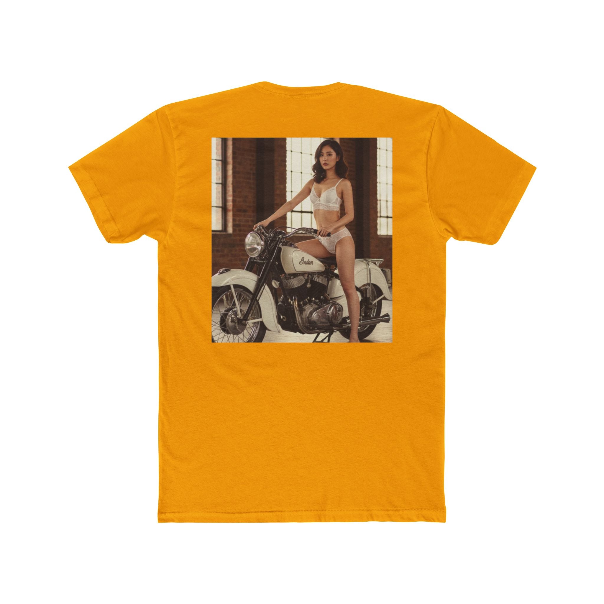 Vintage Motorcycle Pinup Tee — Retro Biker Photo Graphic T-Shirt