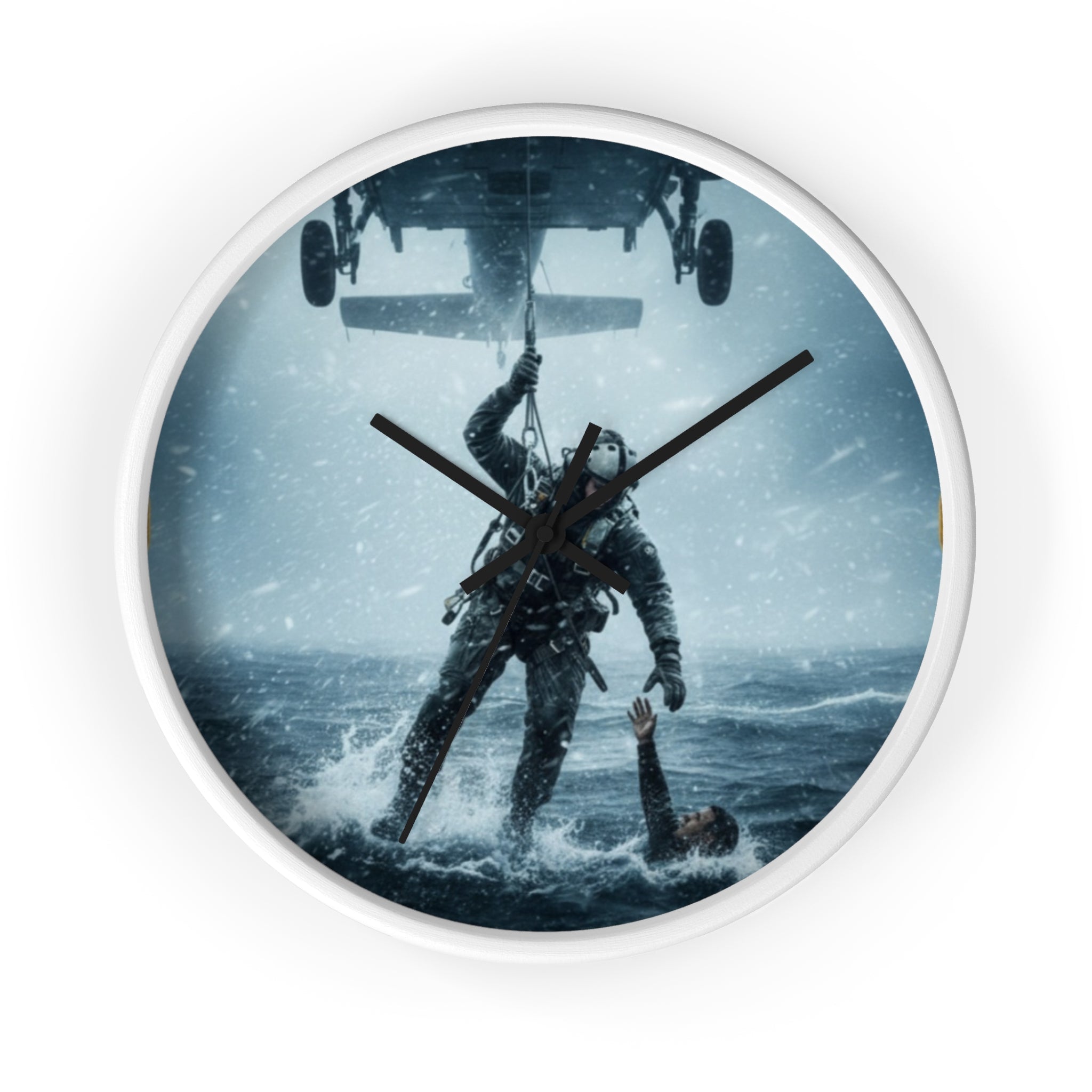 Rescue at Sea Wall Clock — Military Helicopter Lifesaver Marine Rescue Clock