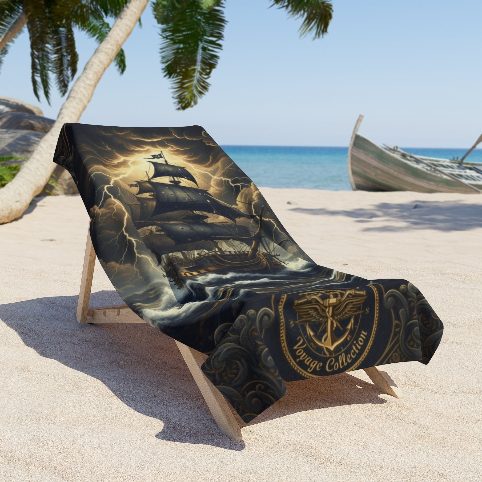 Pirate Ship Beach Towel — Stormy Vintage Nautical Design