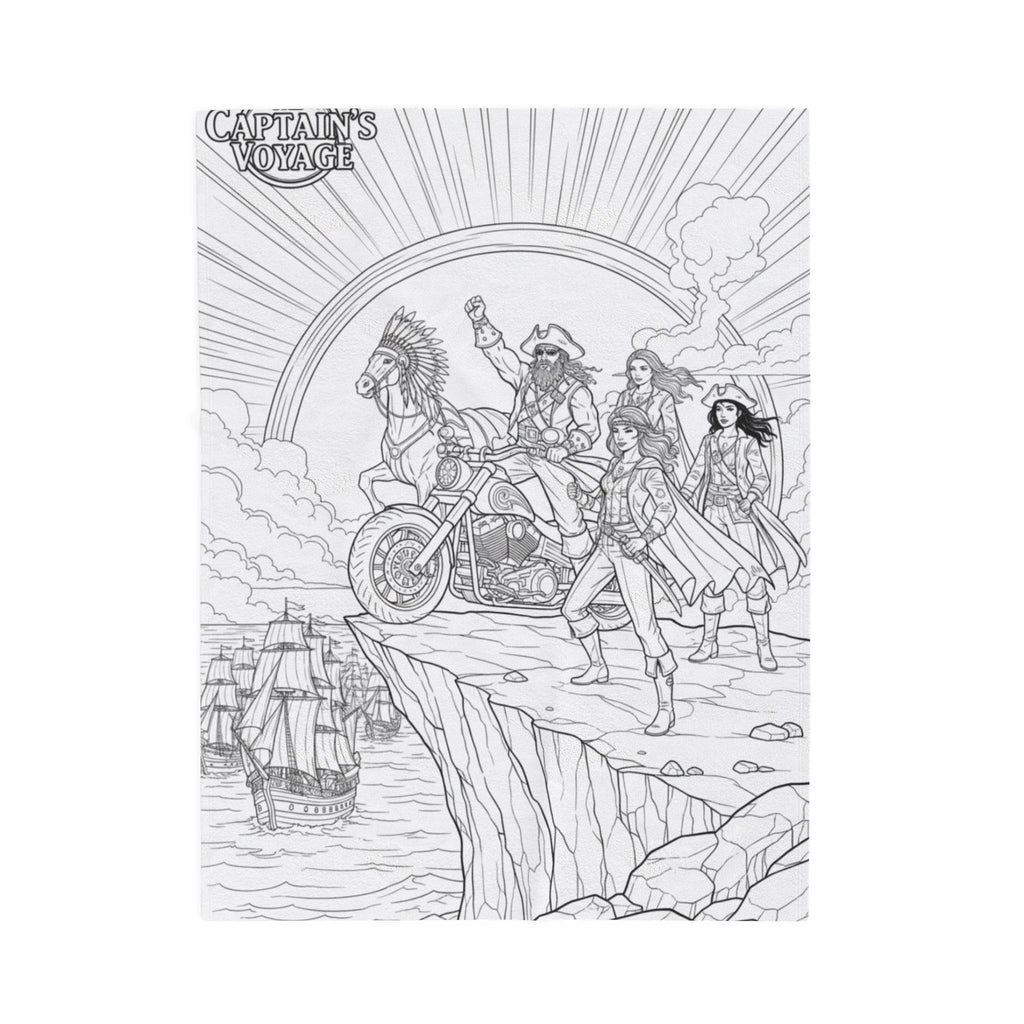Pirate Crew Adventure Velveteen Plush Blanket — Illustrated Biker-Pirate Scene
