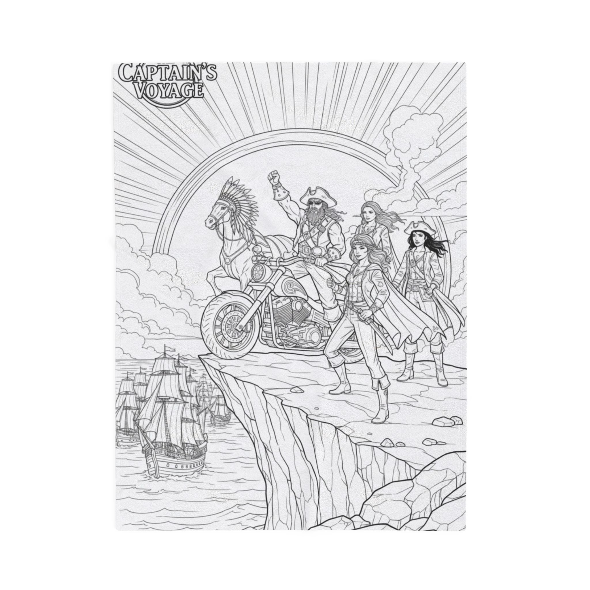 Pirate Crew Adventure Velveteen Plush Blanket — Illustrated Biker-Pirate Scene