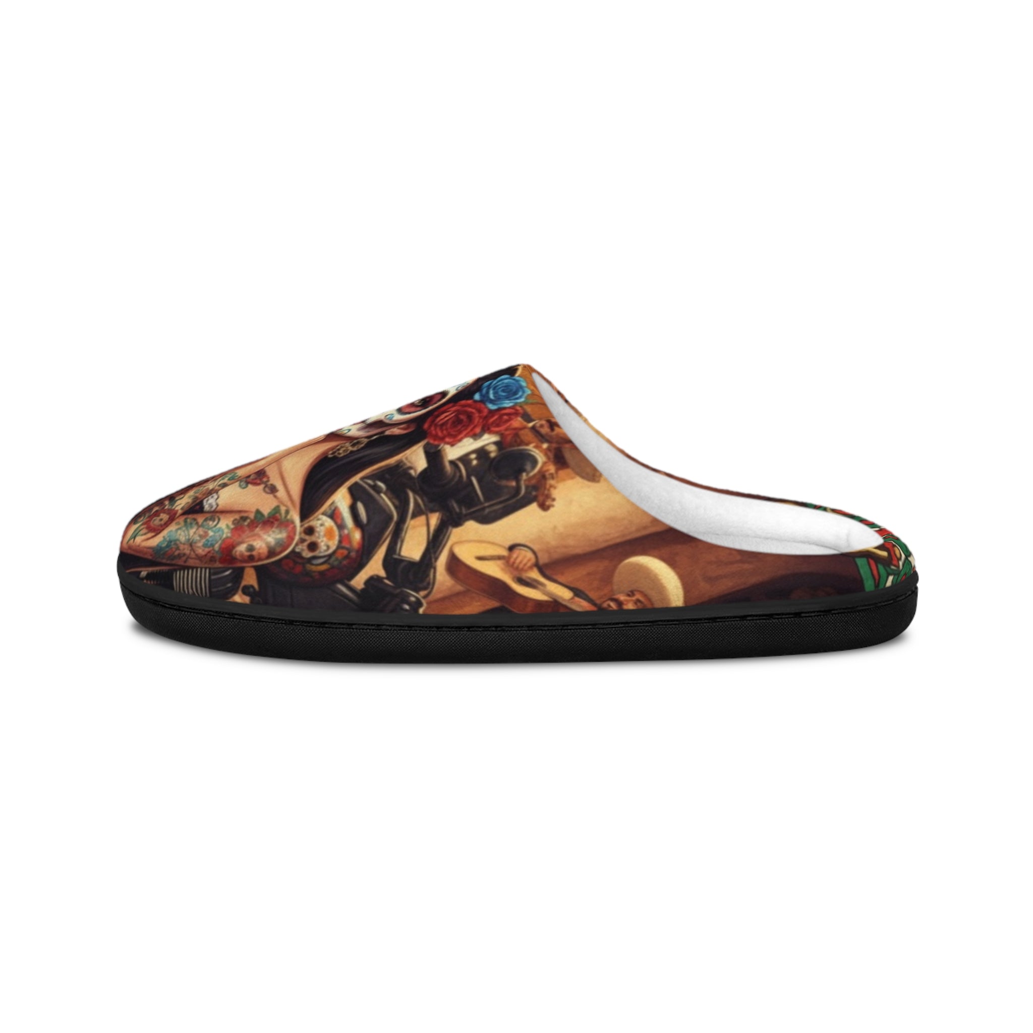 Day of the Dead Men’s Indoor Slippers – Sugar Skull Tattoo Art Design