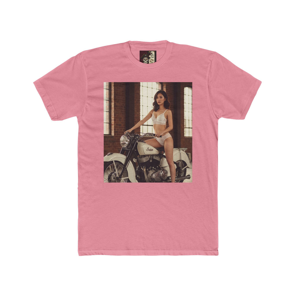 Vintage Motorcycle Pinup Tee — Retro Biker Photo Crewneck