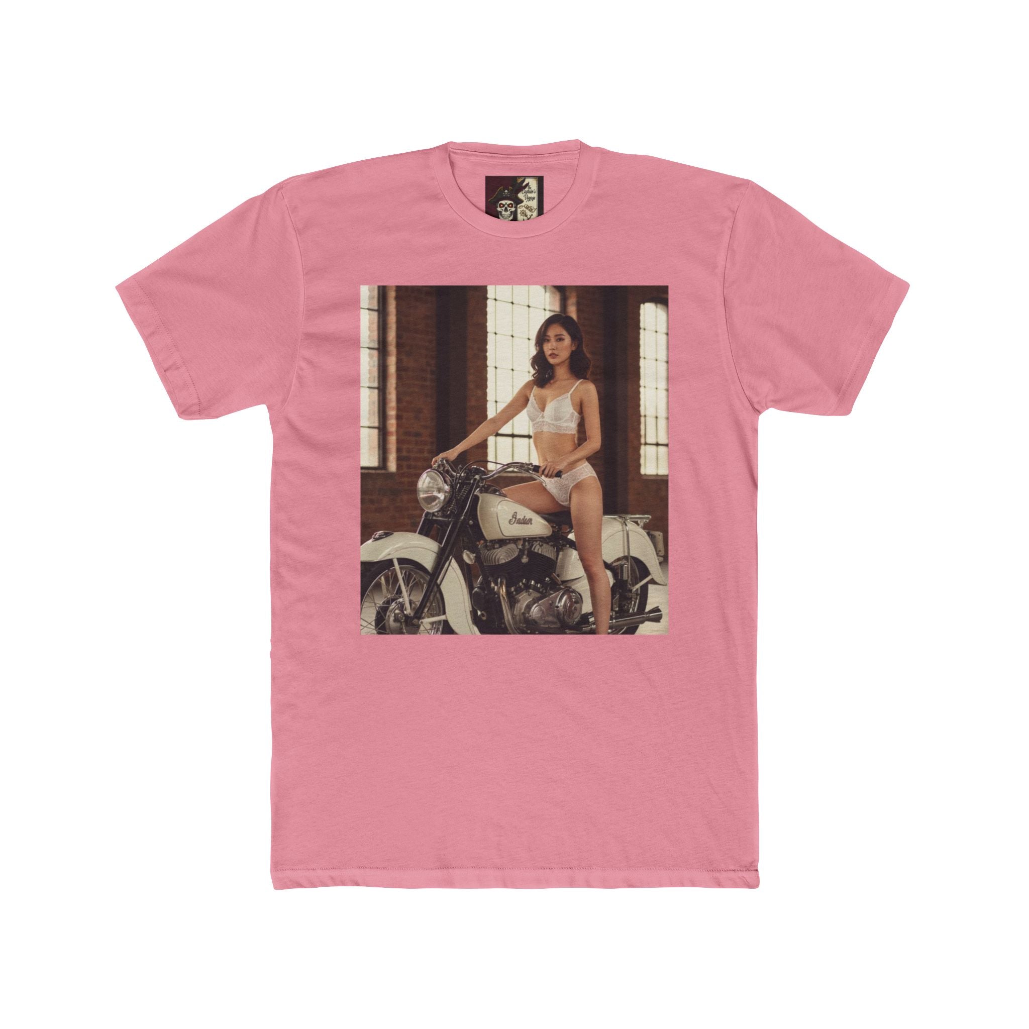 Vintage Motorcycle Pinup Tee — Retro Biker Photo Crewneck