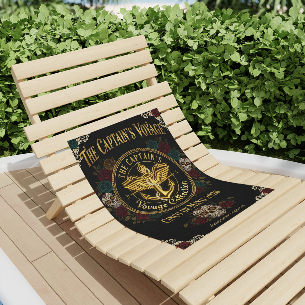 Cinco de Mayo 2026 Captain's Voyage Beach Towel — Nautical Anchor Day of the Dead Design