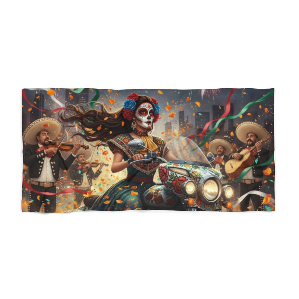 Day of the Dead Sugar Skull Rider Beach Towel