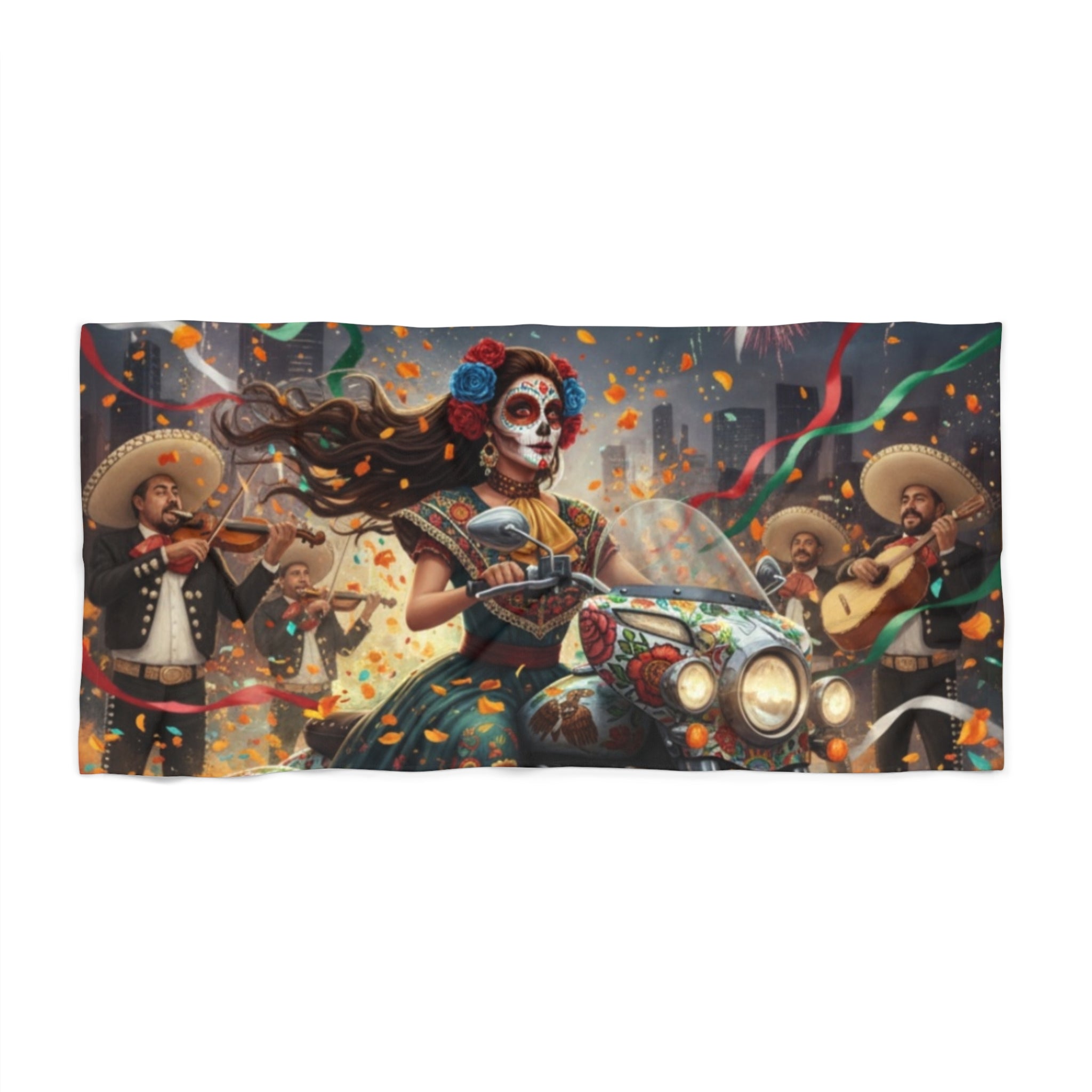 Day of the Dead Sugar Skull Rider Beach Towel