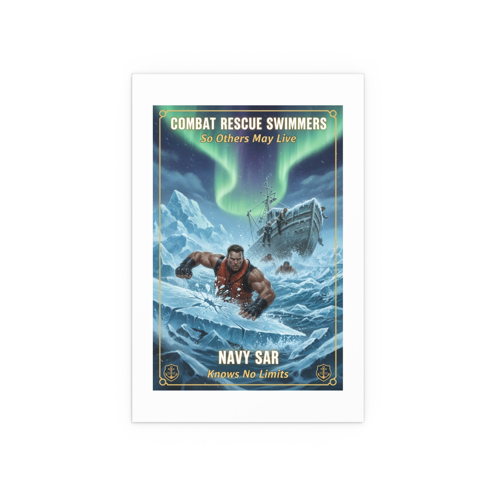 Combat Rescue Swimmers Silk Poster — Navy SAR 'So Others May Live' Arctic Rescue Print