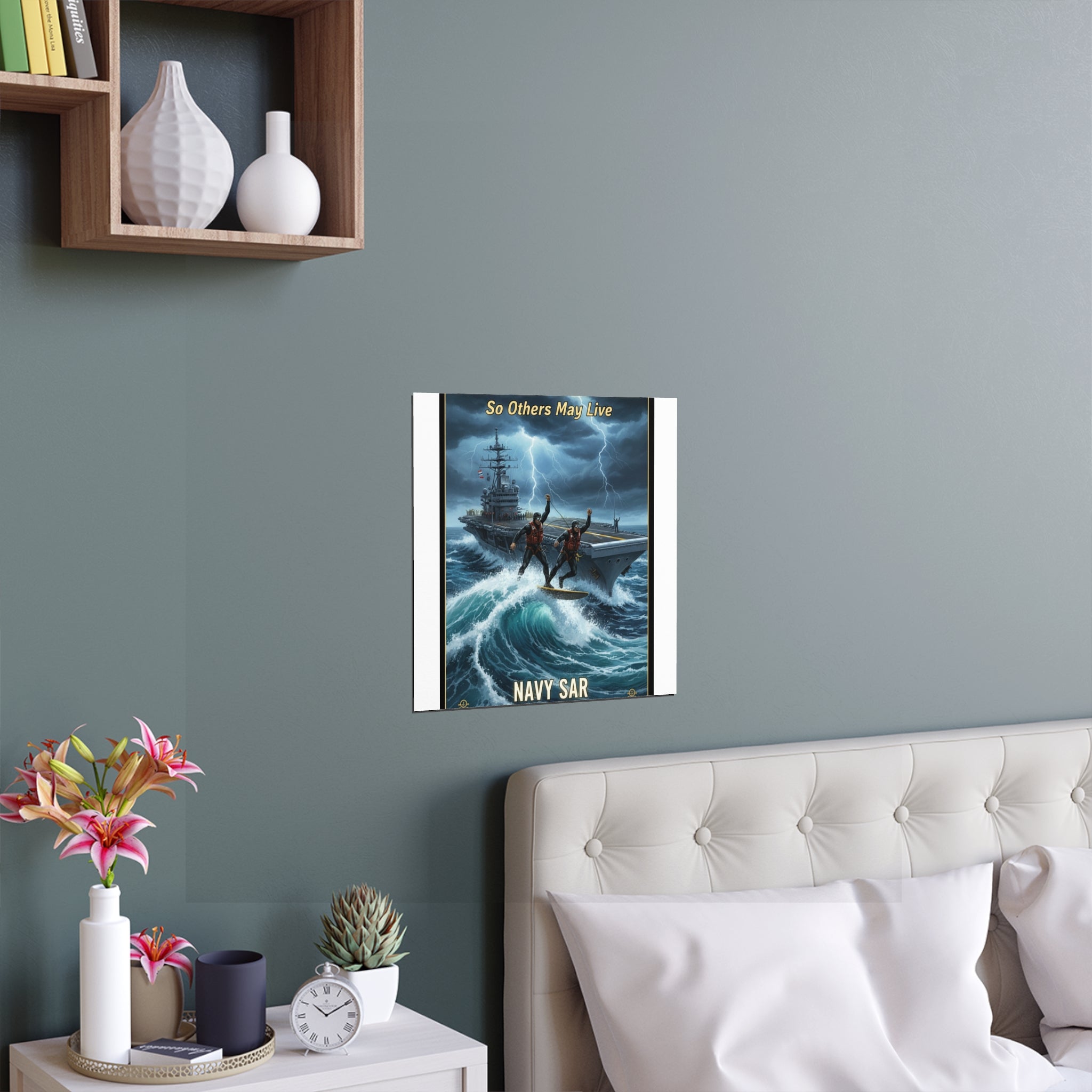 Navy Storm Surfing Silk Poster — Military Aircraft Carrier Art Print (Indoor/Outdoor)