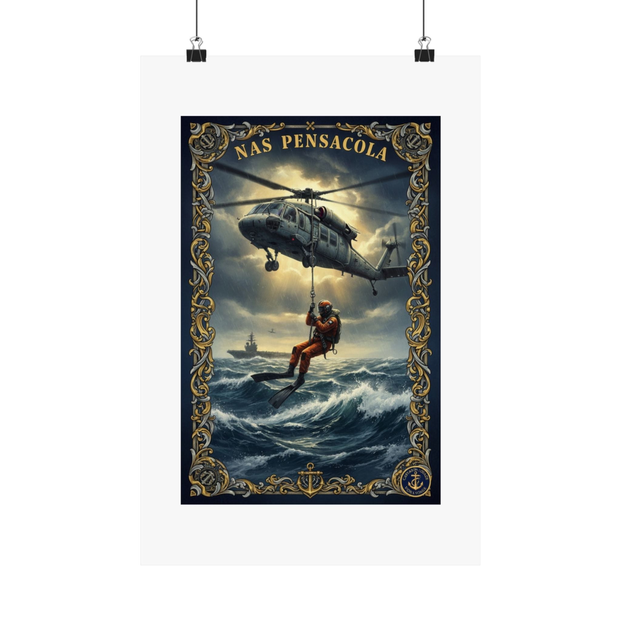 NAS Pensacola Rescue Helicopter Matte Poster — Search & Rescue Nautical Wall Art