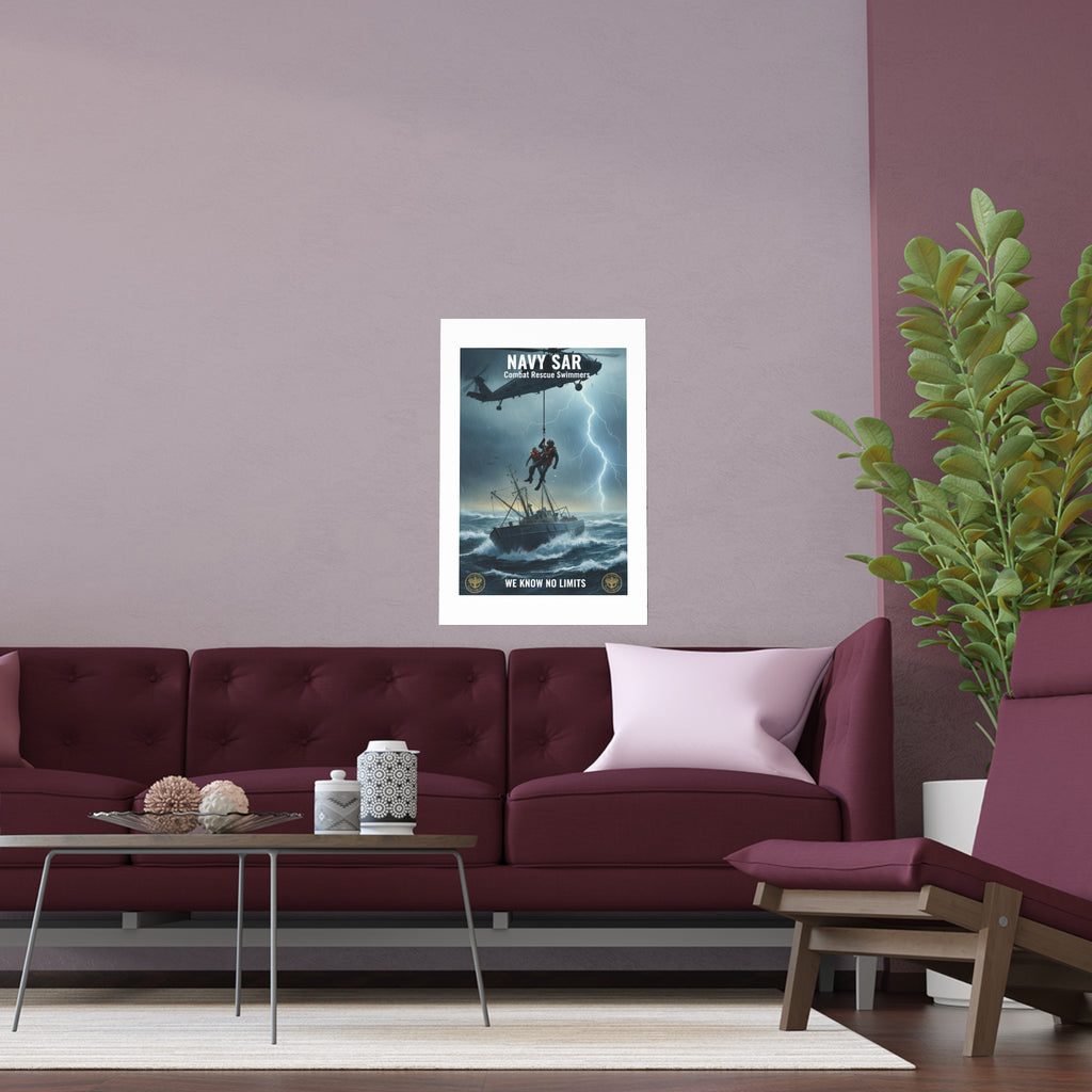 Rescue at Sea Silk Poster — Storm Helicopter Lifesaver Wall Art (Indoor/Outdoor)